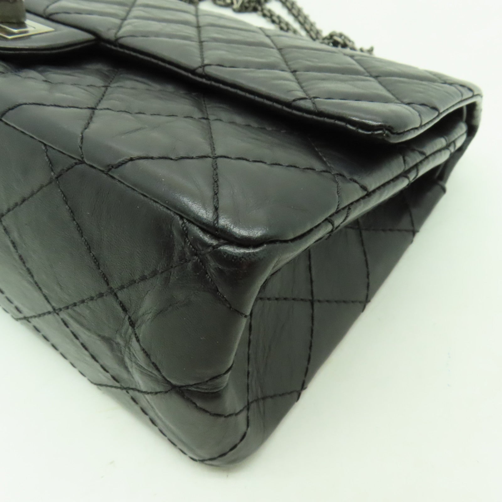CHANEL 【激減優惠】菱格Aged Calf皮革2.55銀扣鏈帶肩背袋黒色