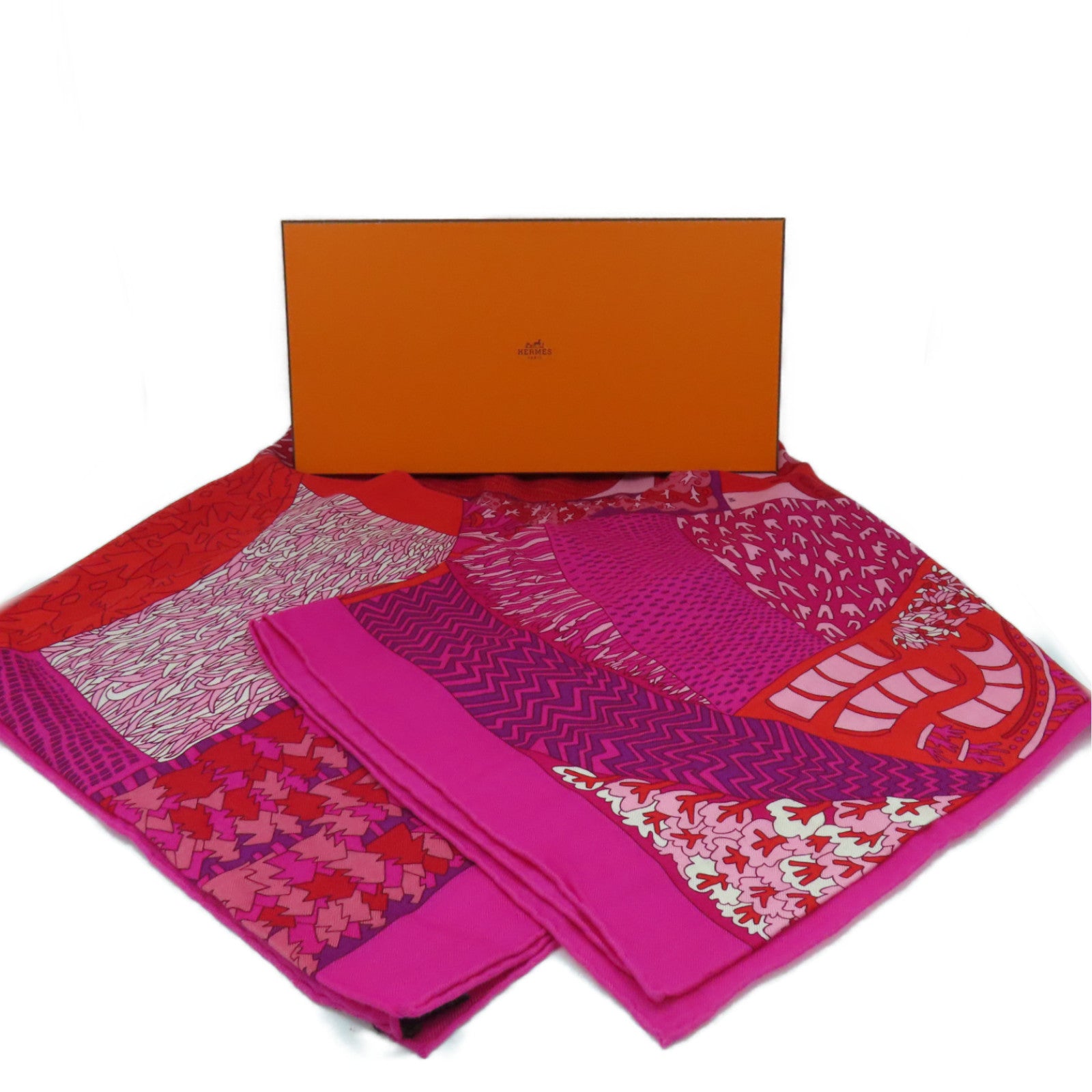 HERMES 羊絨/絲質Scarf 140X140圍巾桃紅色