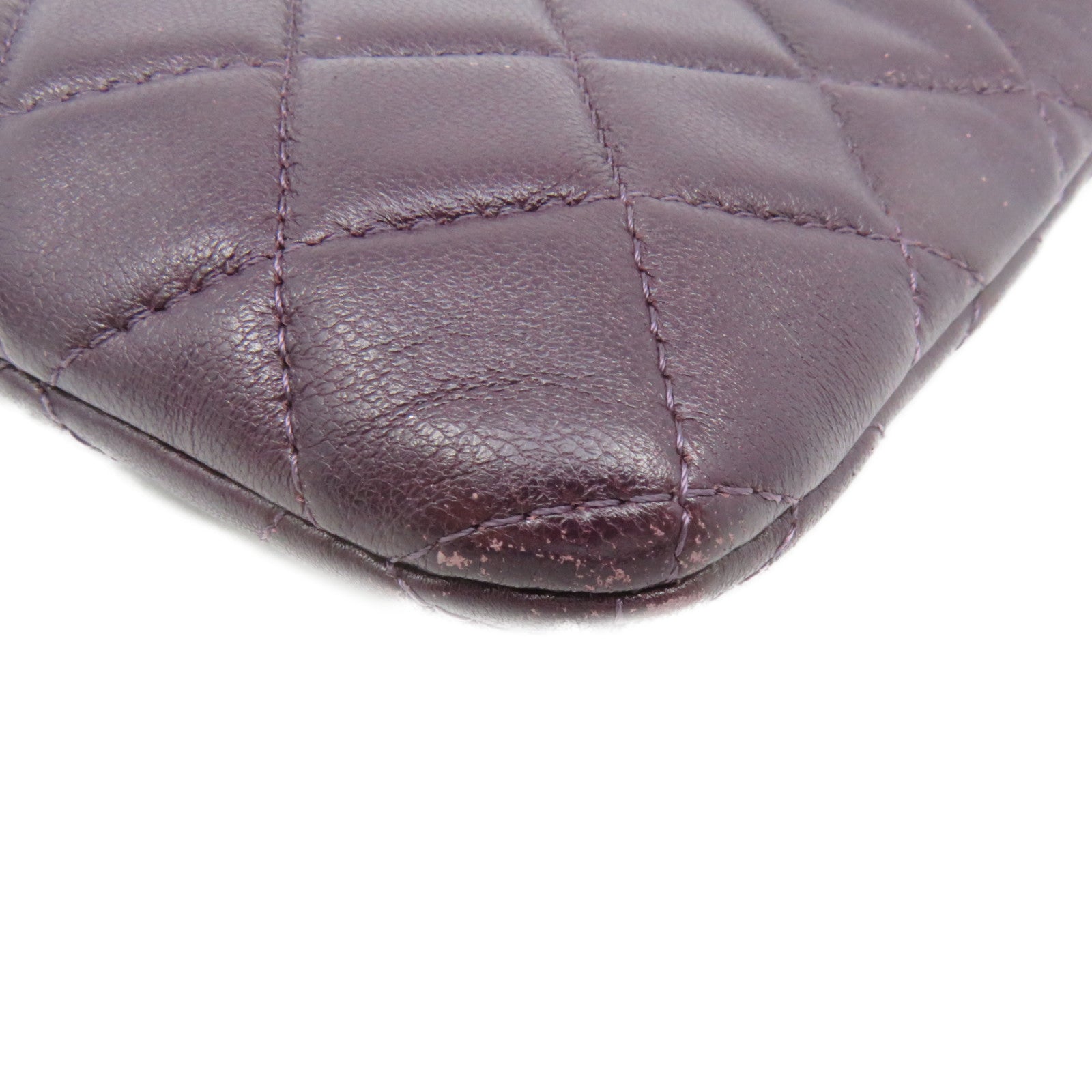 CHANEL rhombic sheepskin leather Pouch Wallet silver buckle zipper long wallet purple
