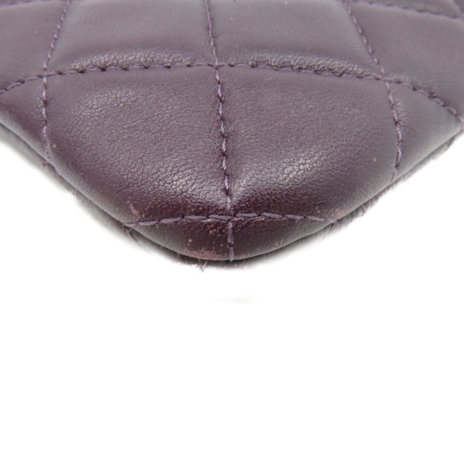 CHANEL rhombic sheepskin leather Pouch Wallet silver buckle zipper long wallet purple