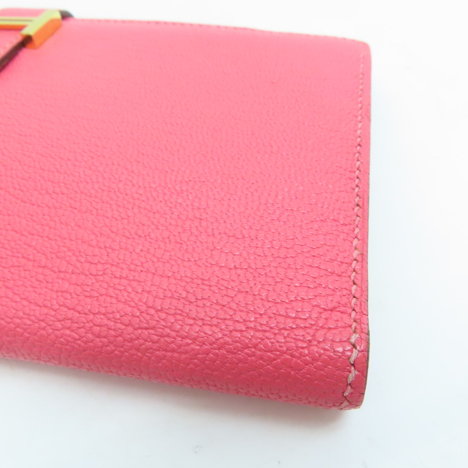 HERMES 【激減優惠】Chevre皮革Long Wallet金扣長錢包Rose Dragee/粉紅色