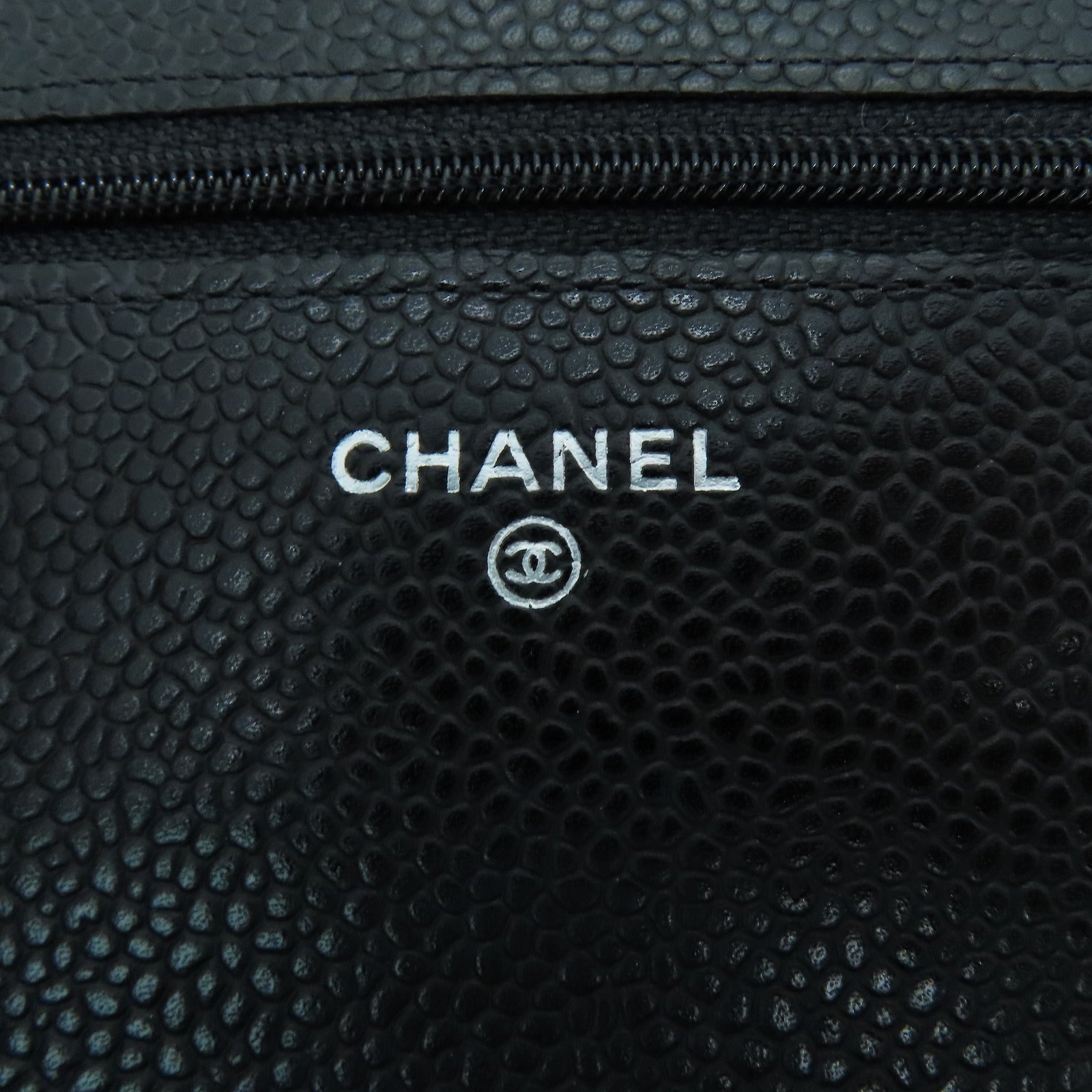 CHANEL 菱格Cavier皮革Chain Shoulder Bag銀扣鏈帶肩背袋黑色