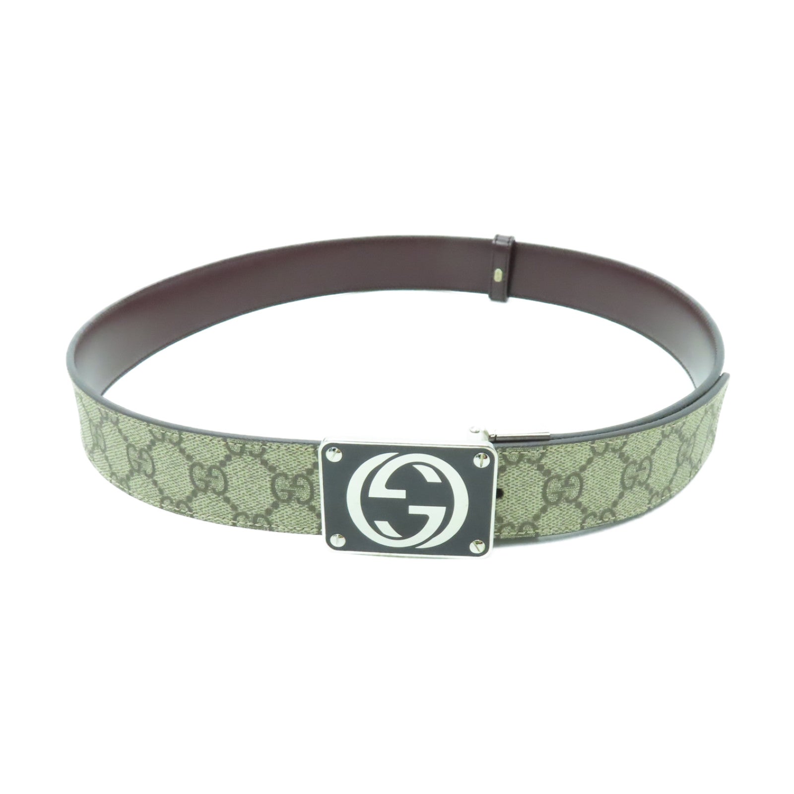 GUCCI 塗層皮革/牛皮皮革Belt銀扣皮帶啡色
