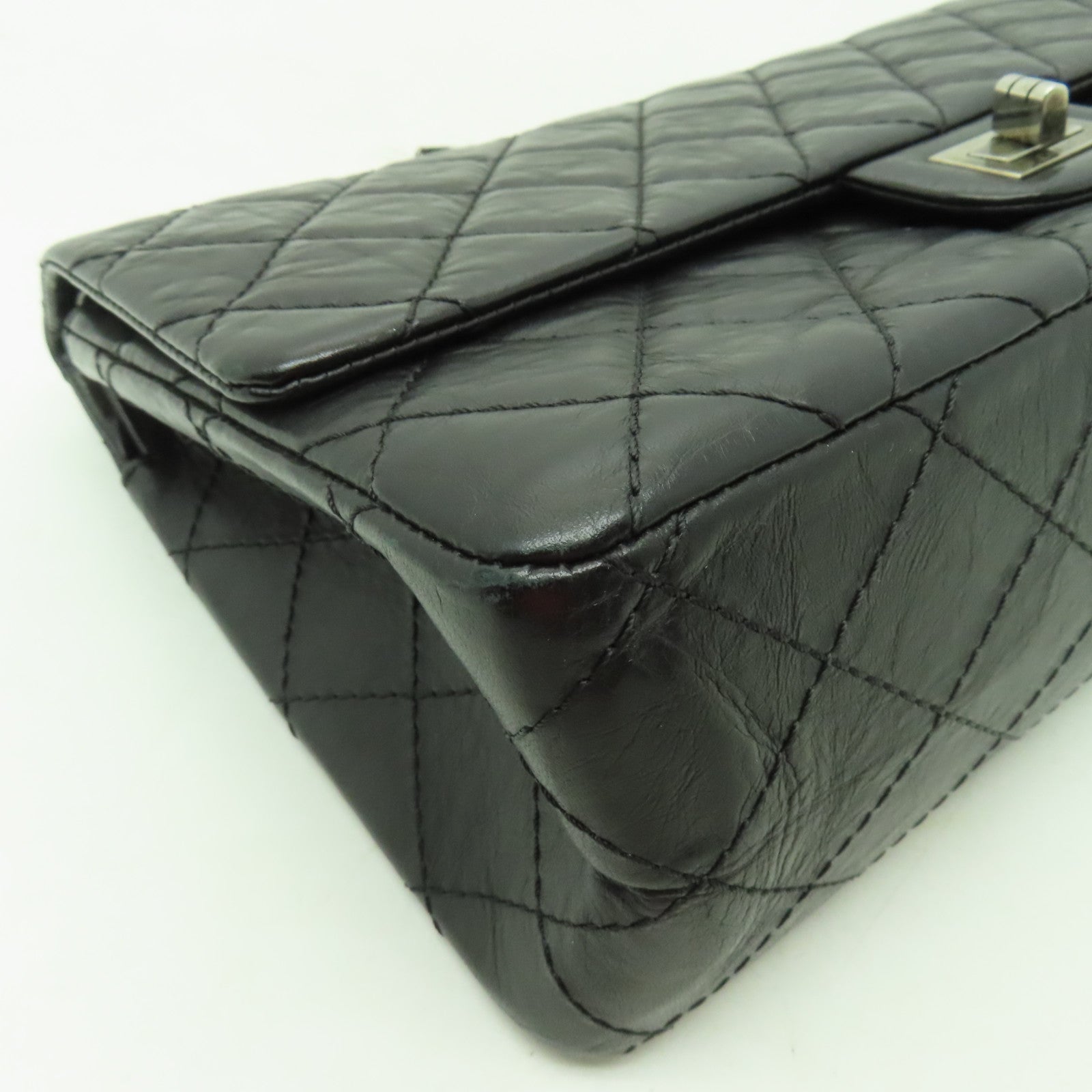 CHANEL 【激減優惠】菱格Aged Calf皮革2.55銀扣鏈帶肩背袋黒色