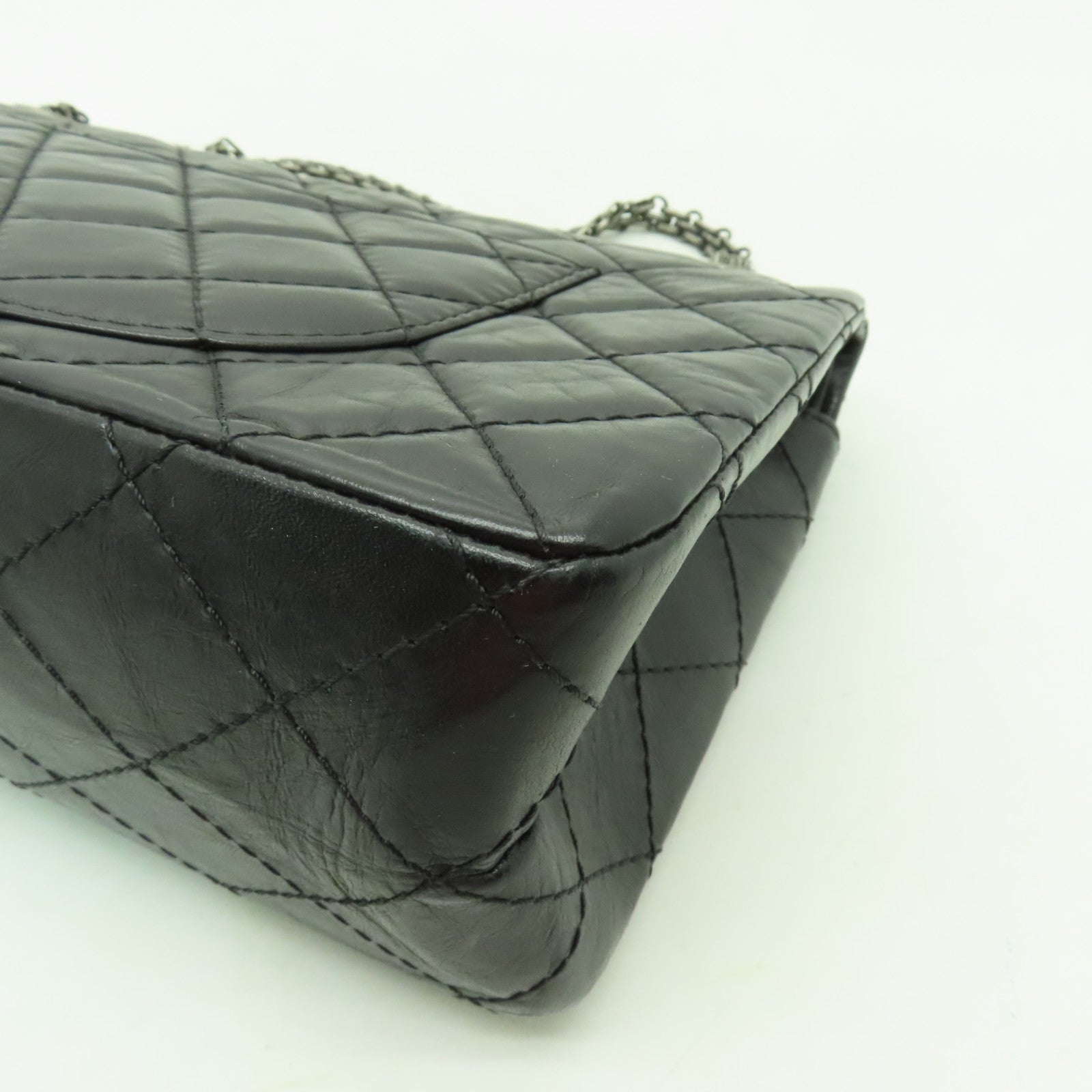 CHANEL 【激減優惠】菱格Aged Calf皮革2.55銀扣鏈帶肩背袋黒色