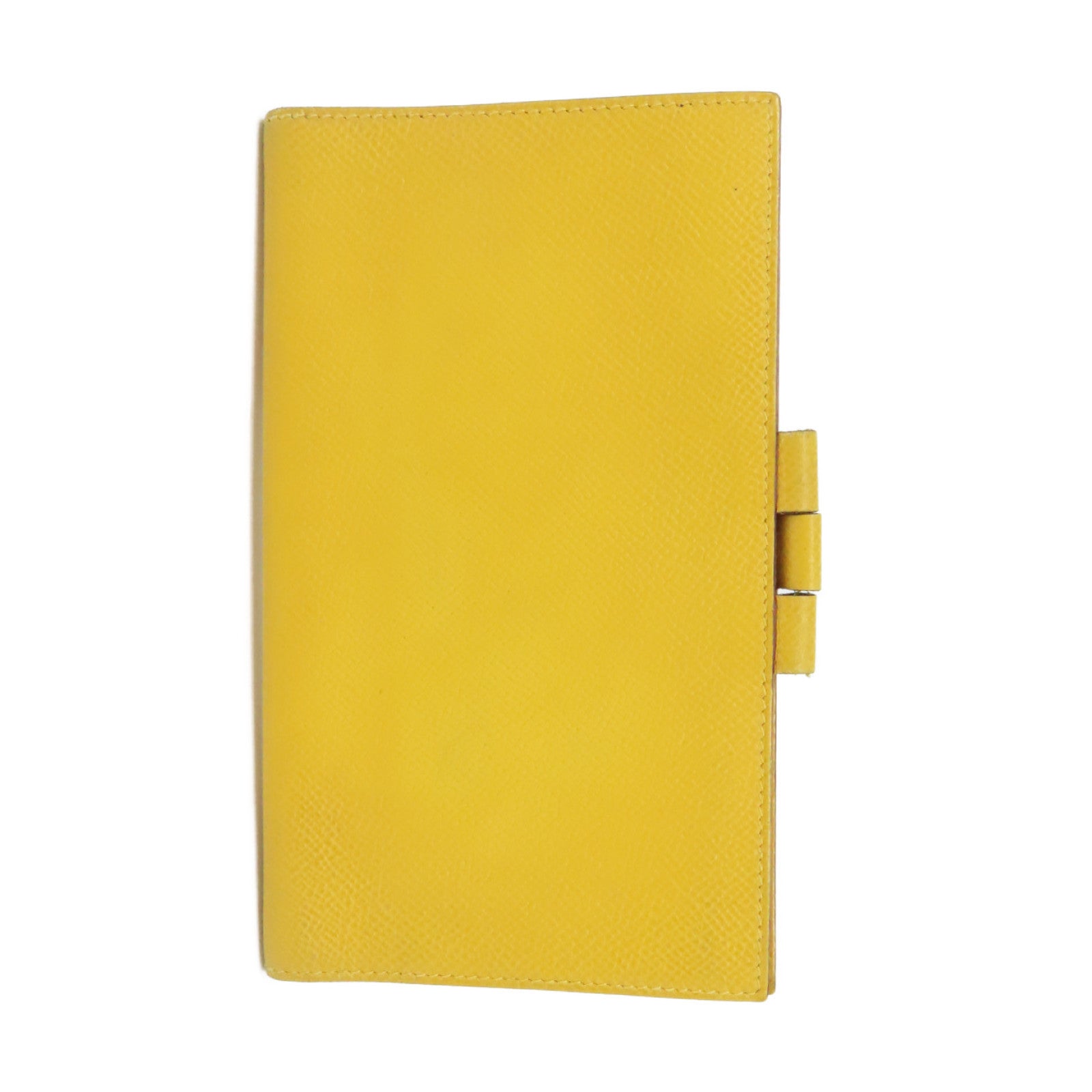 HERMES Epsom Leather Passport Case Silver Buckle Passport Holder Yellow