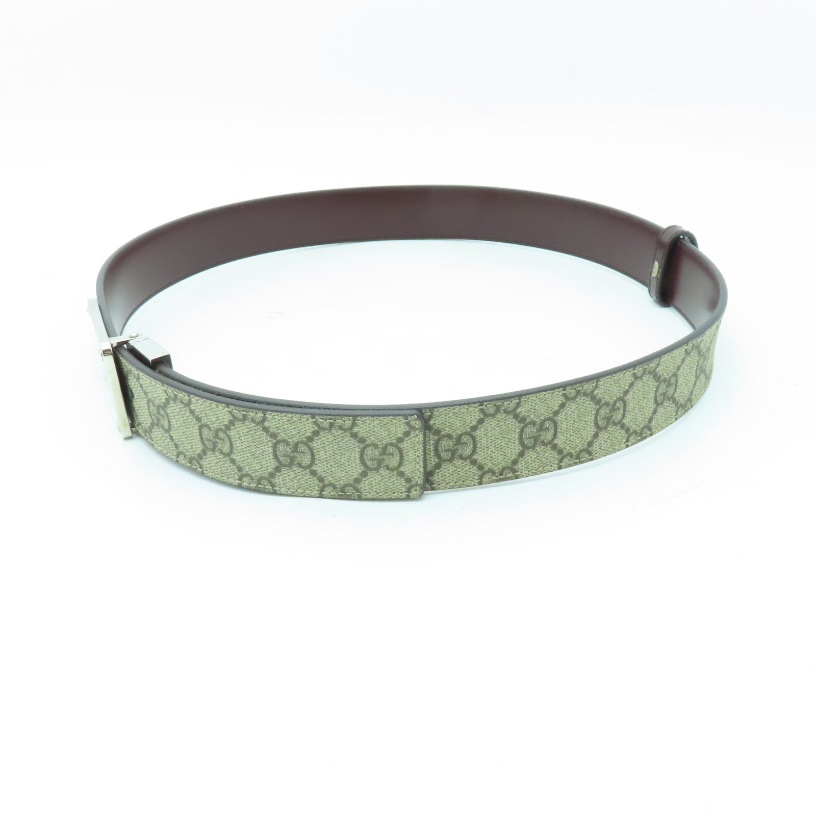 GUCCI 塗層皮革/牛皮皮革Belt銀扣皮帶啡色