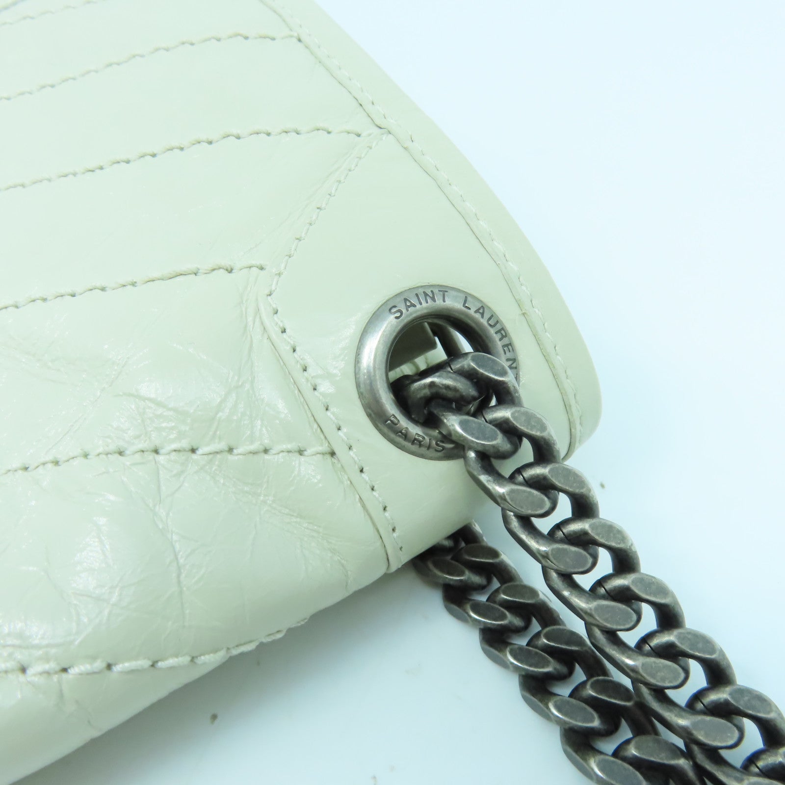 SAINT LAURENT 牛皮皮革Shoulder Bag銀扣鏈帶肩背袋白色