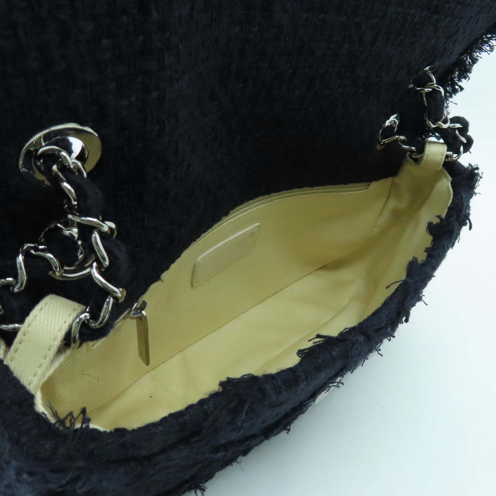 CHANEL 【激減優惠】菱格斜紋軟呢Chain Shoulder Bag銀扣鏈帶肩背袋深藍色