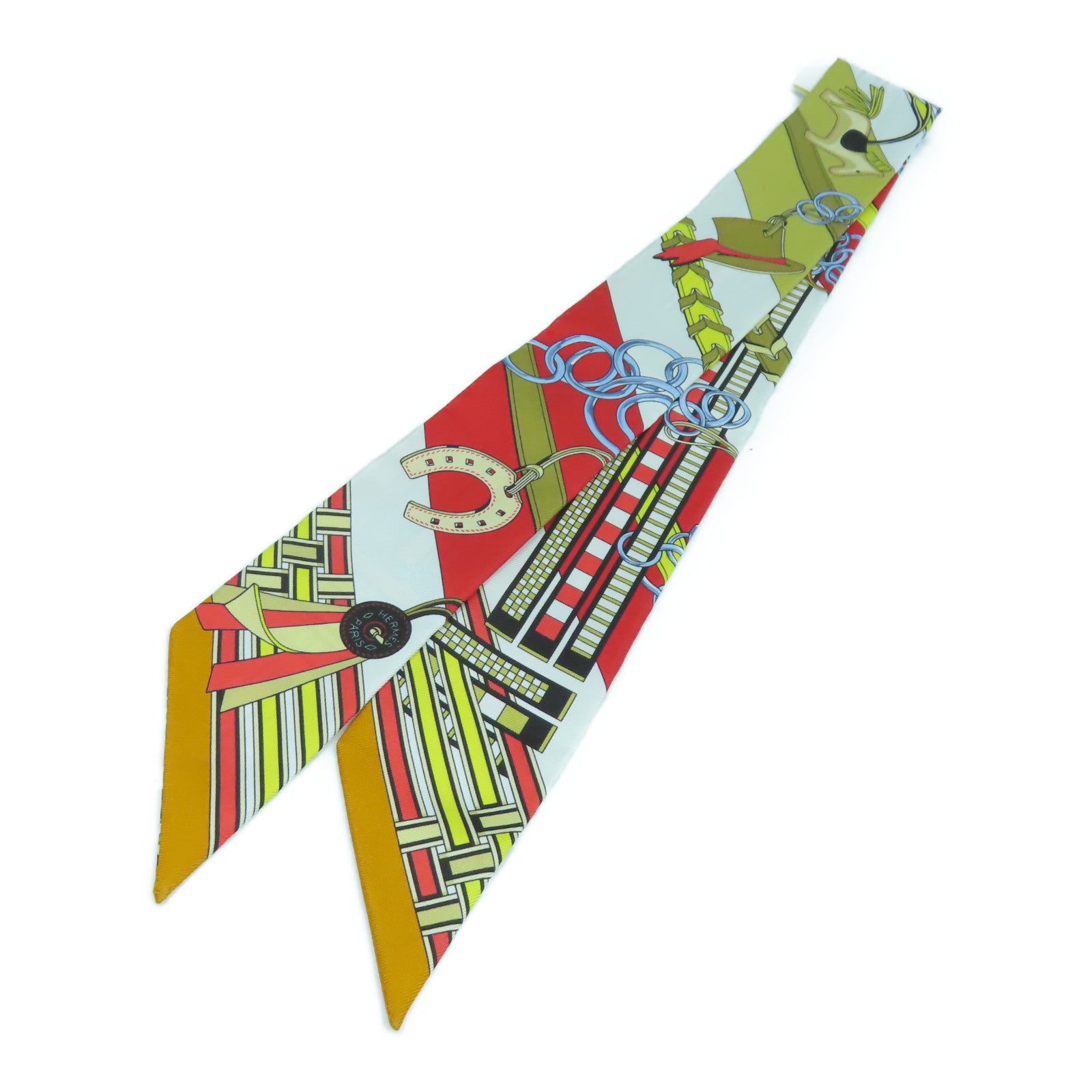HERMES 絲質Twilly Scarf絲巾黃色/紅色
