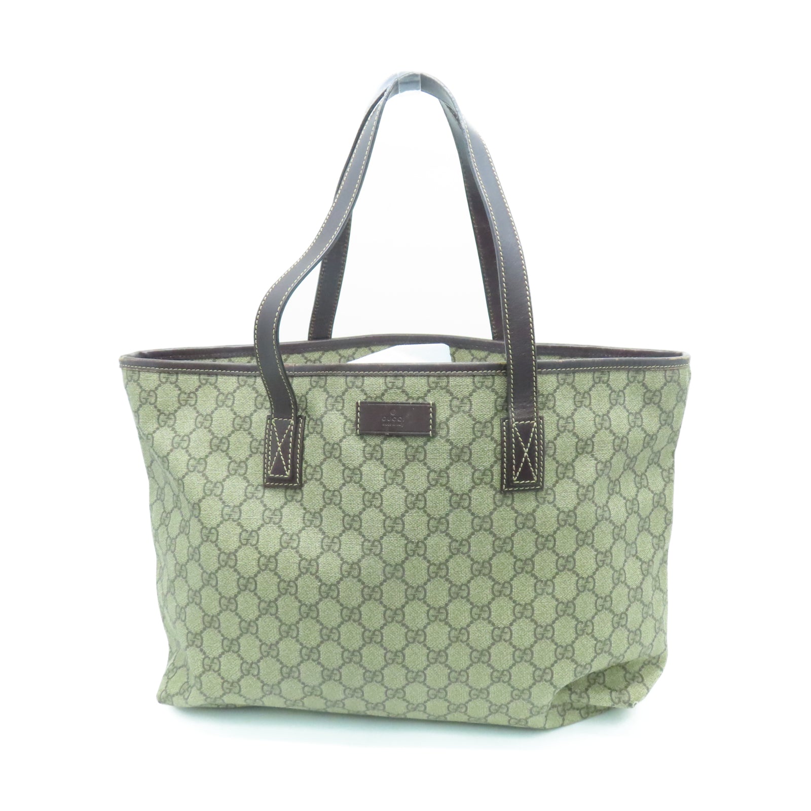 GUCCI 塗層帆布Tote Bag銀扣手挽袋棕色