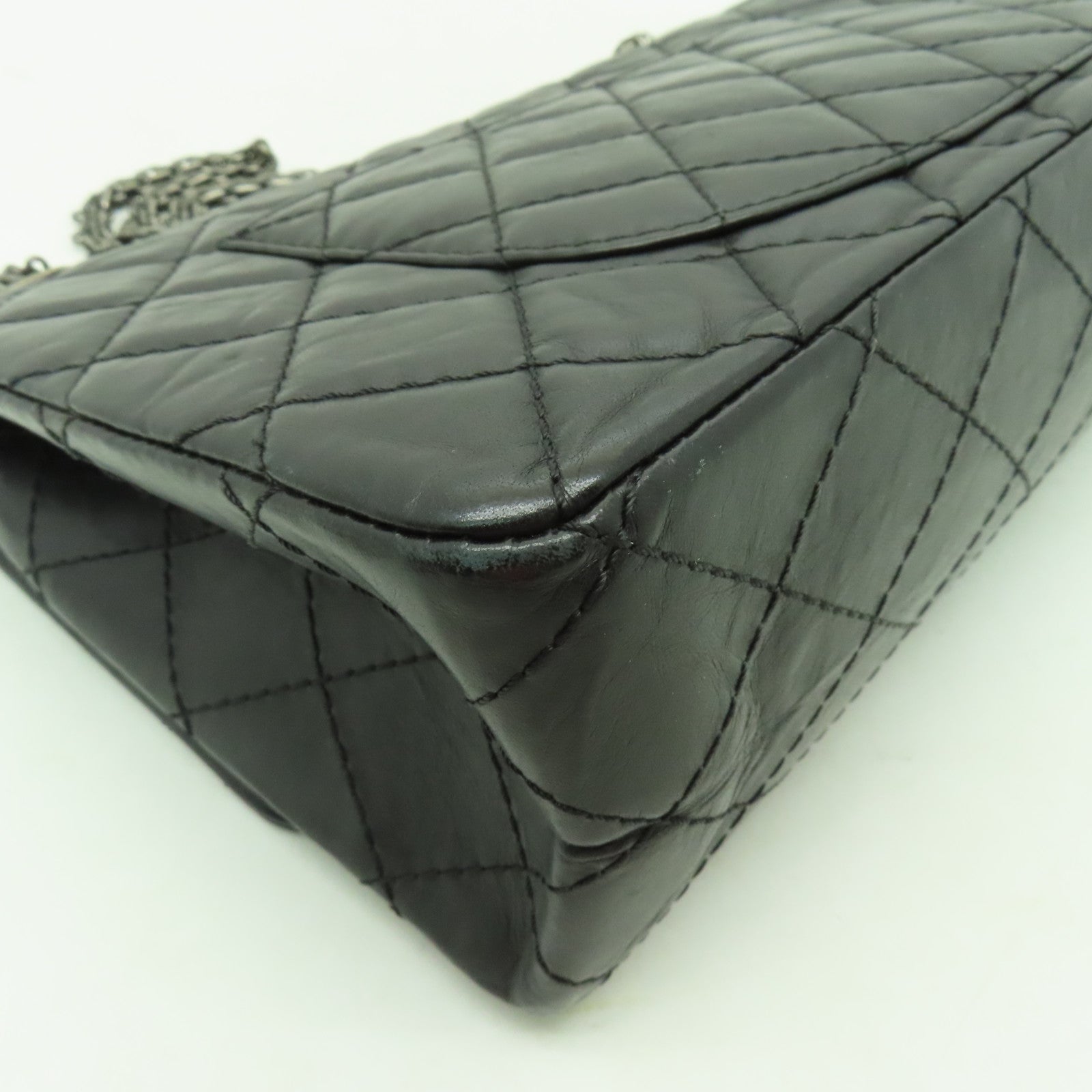 CHANEL 【激減優惠】菱格Aged Calf皮革2.55銀扣鏈帶肩背袋黒色