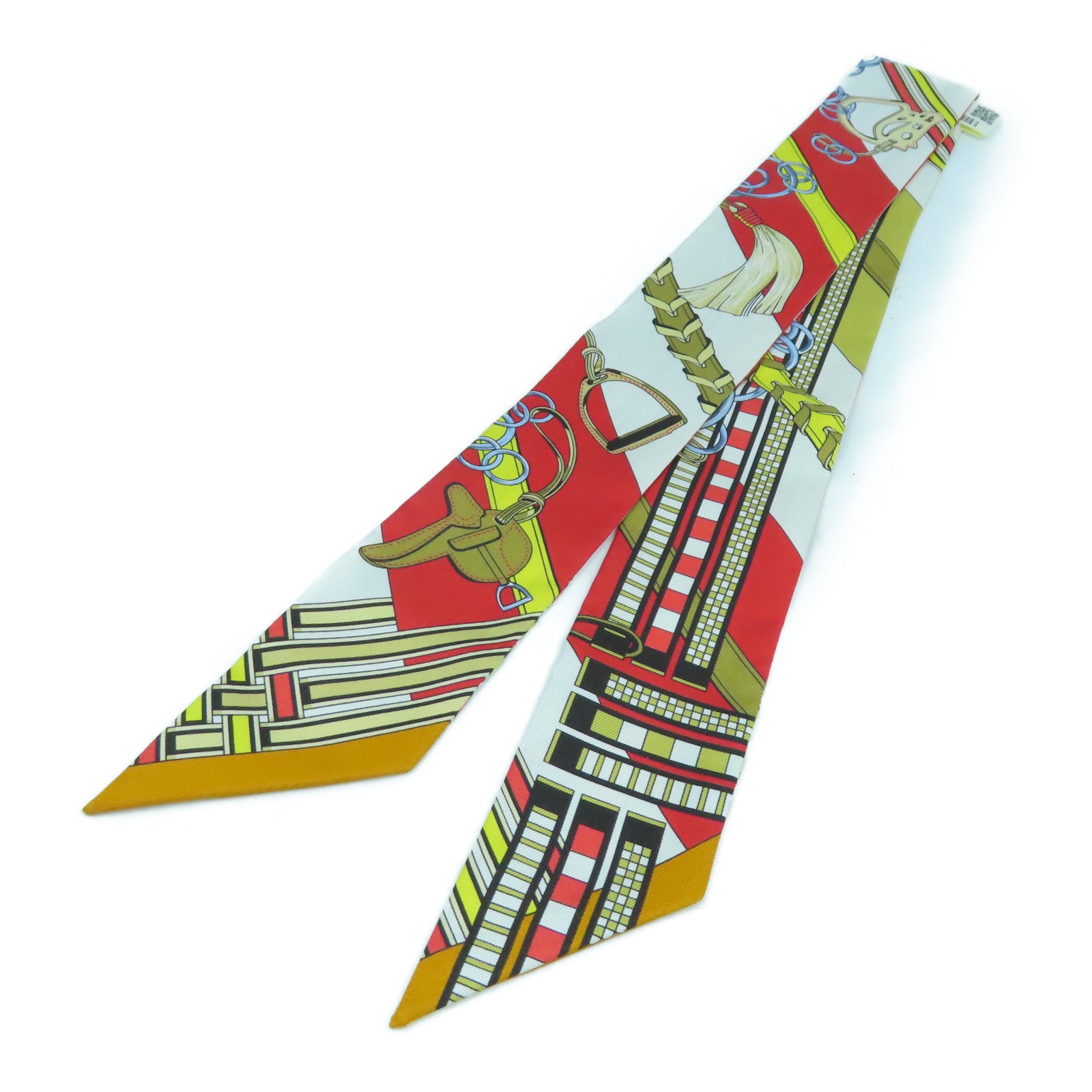 HERMES 絲質Twilly Scarf絲巾黃色/紅色