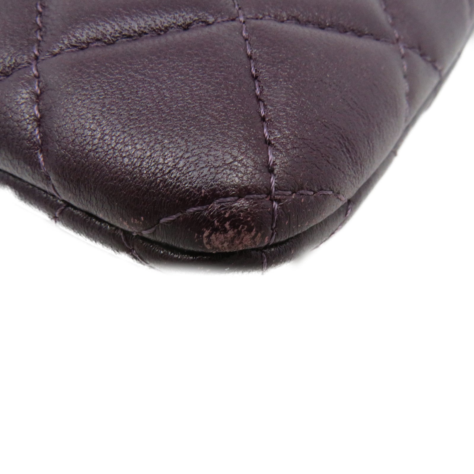 CHANEL rhombic sheepskin leather Pouch Wallet silver buckle zipper long wallet purple