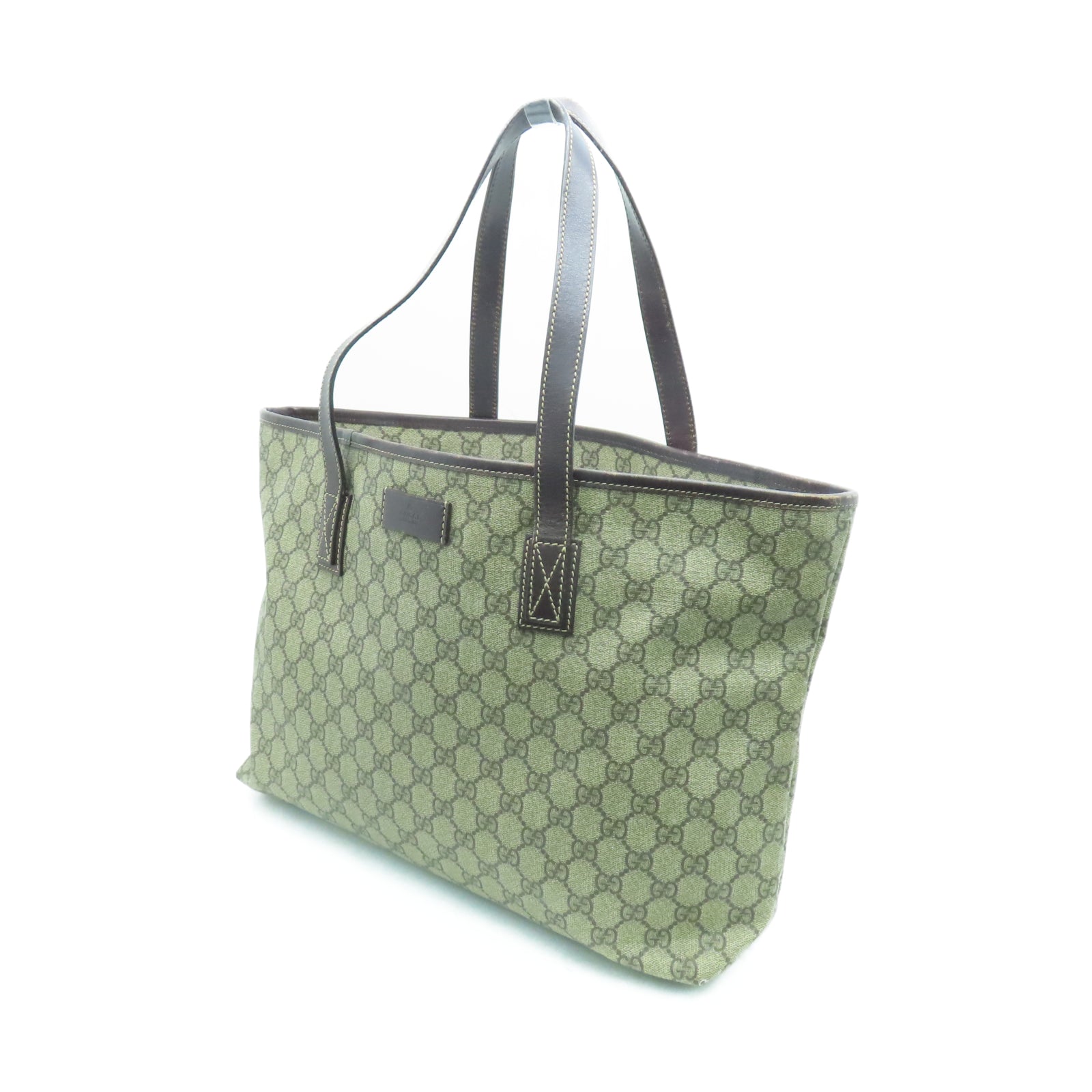 GUCCI 塗層帆布Tote Bag銀扣手挽袋棕色