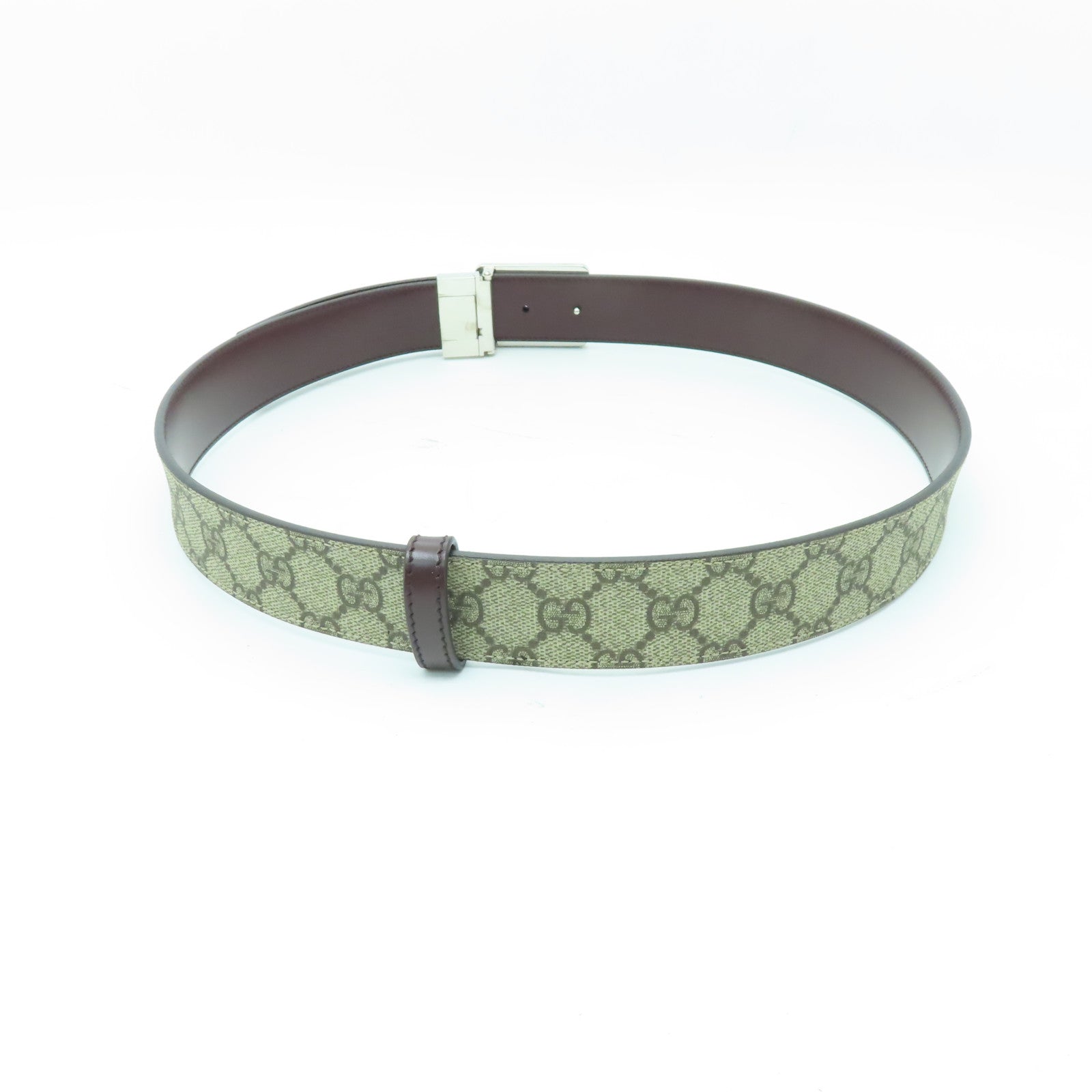 GUCCI 塗層皮革/牛皮皮革Belt銀扣皮帶啡色