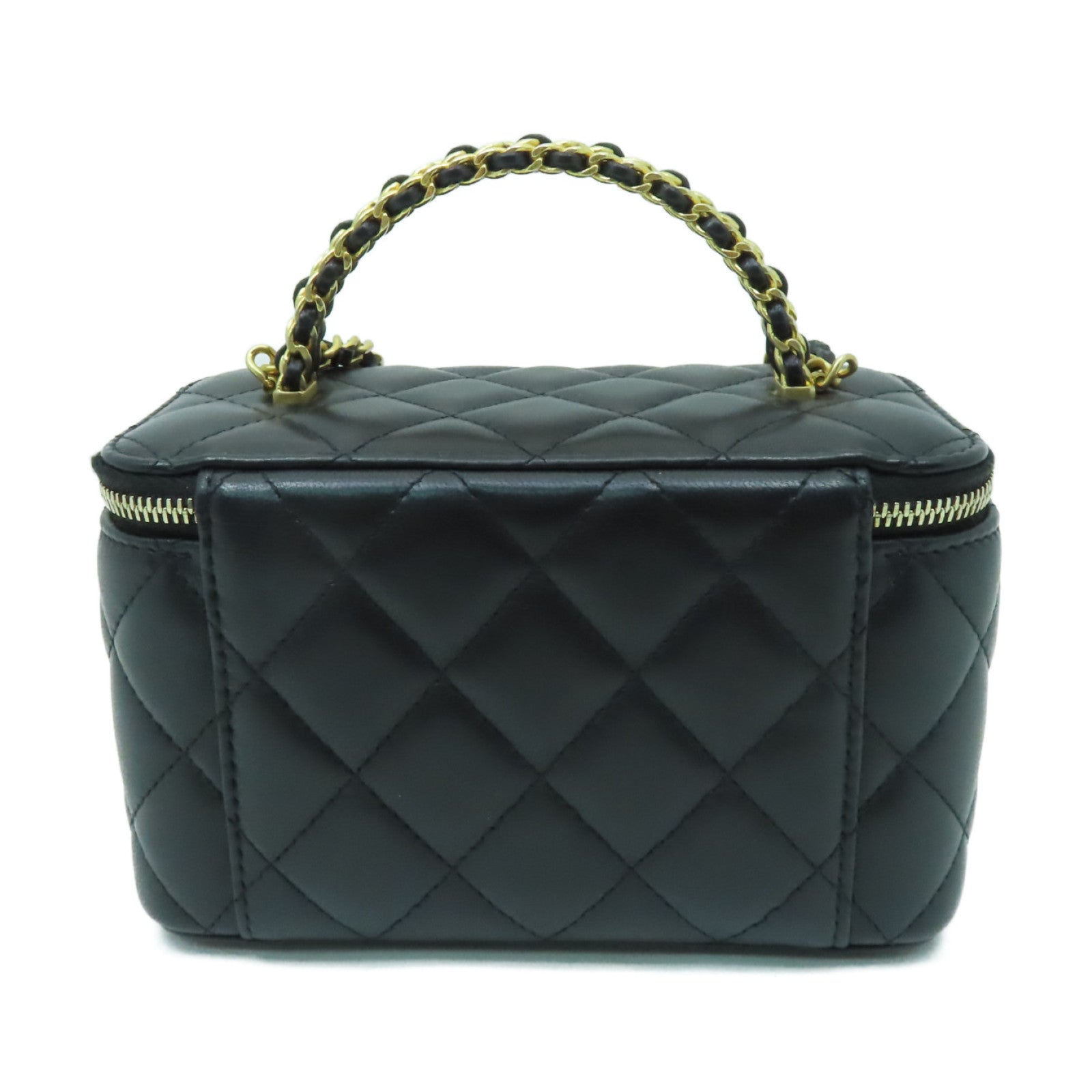 CHANEL 菱格羊皮皮革Vanity Case金扣手挽肩背兩用袋黒色