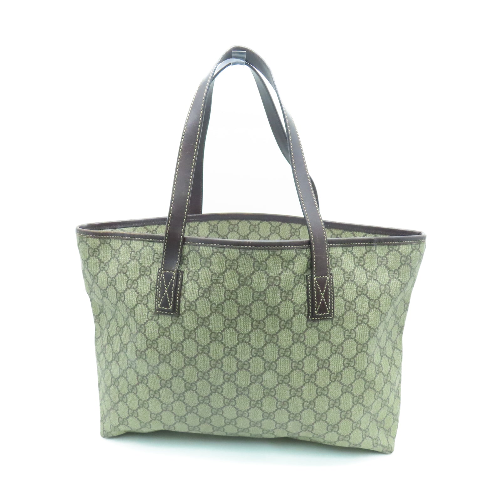 GUCCI 塗層帆布Tote Bag銀扣手挽袋棕色