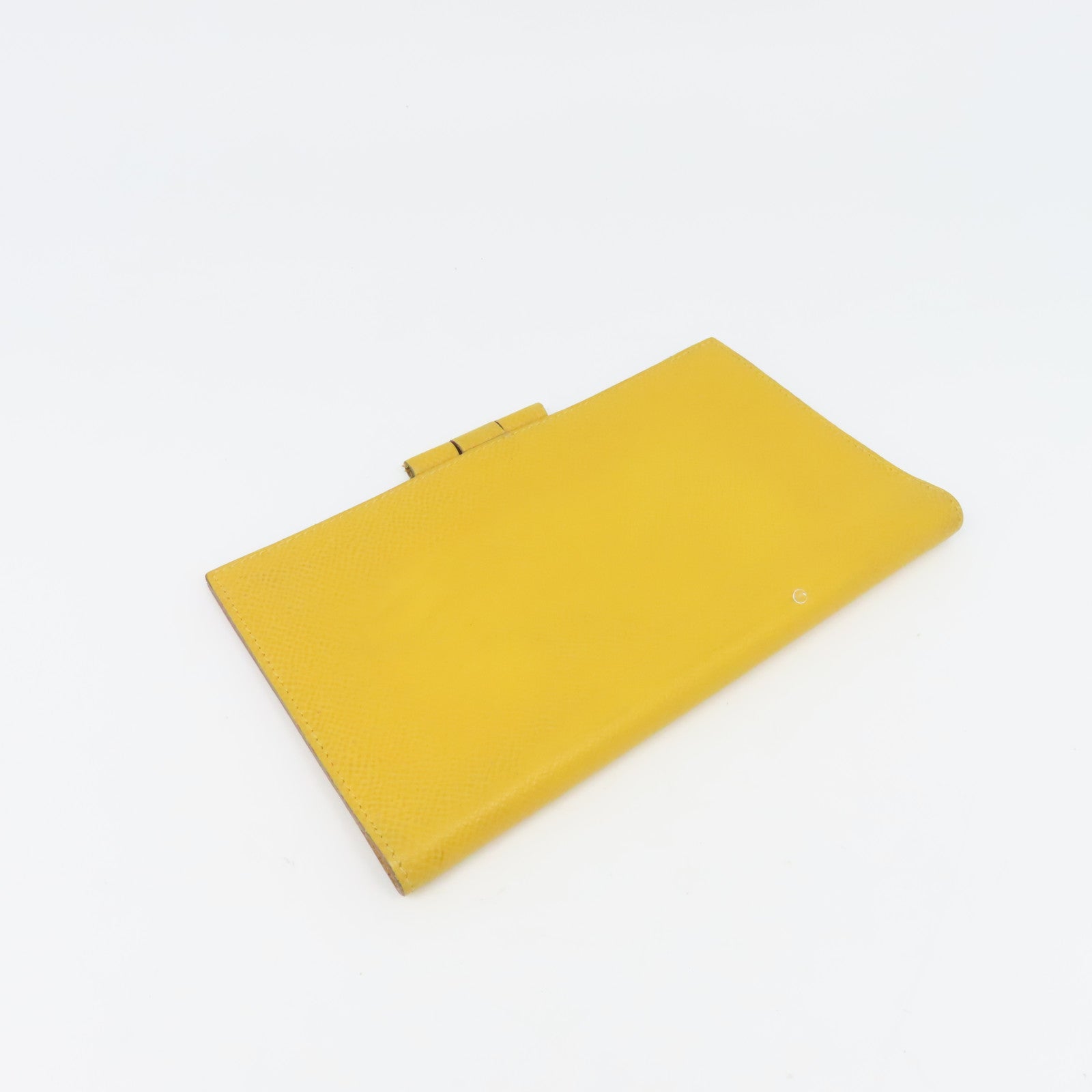 HERMES Epsom Leather Passport Case Silver Buckle Passport Holder Yellow