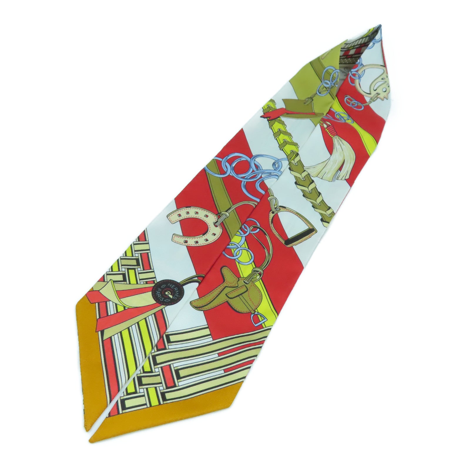 HERMES 絲質Twilly Scarf絲巾黃色/紅色