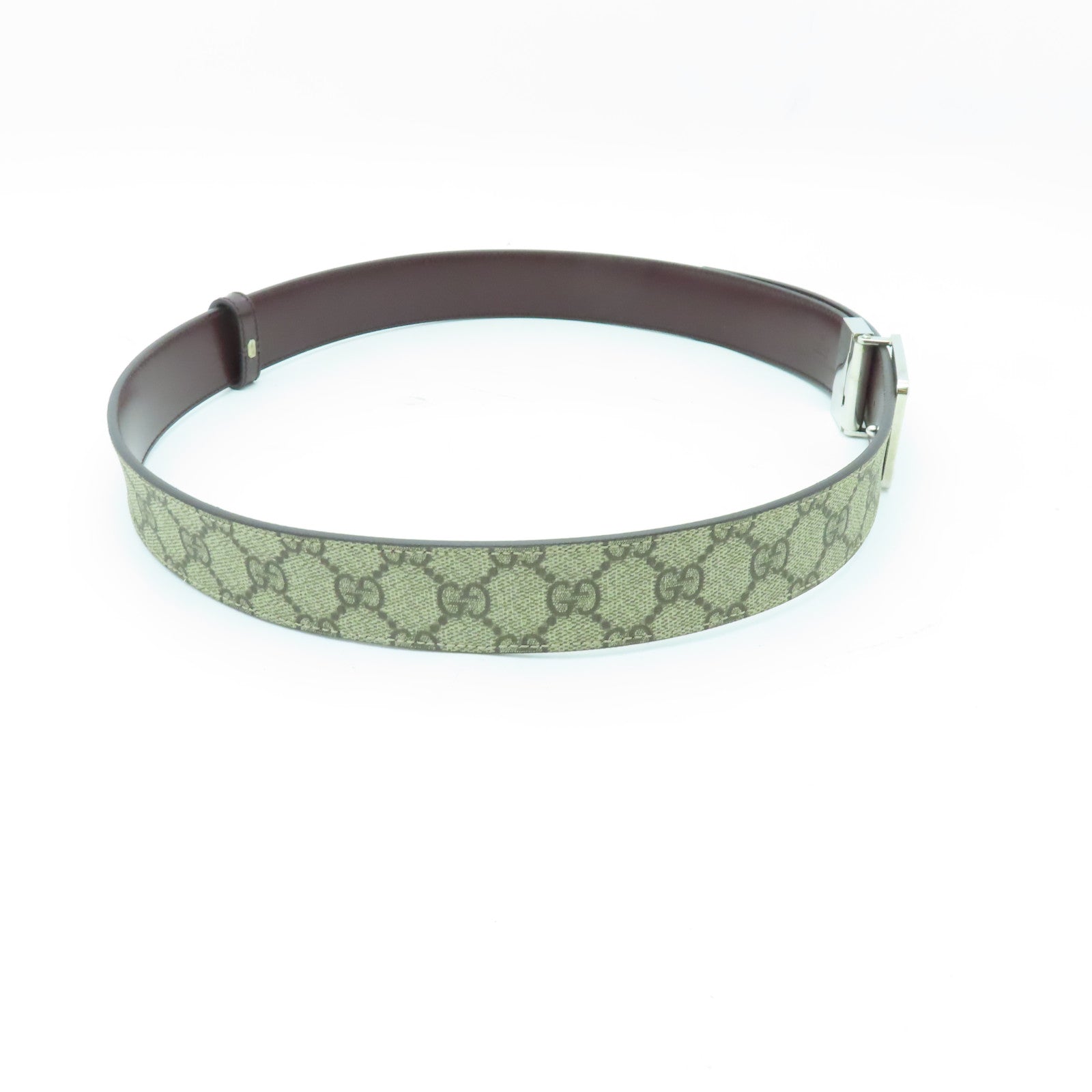 GUCCI 塗層皮革/牛皮皮革Belt銀扣皮帶啡色