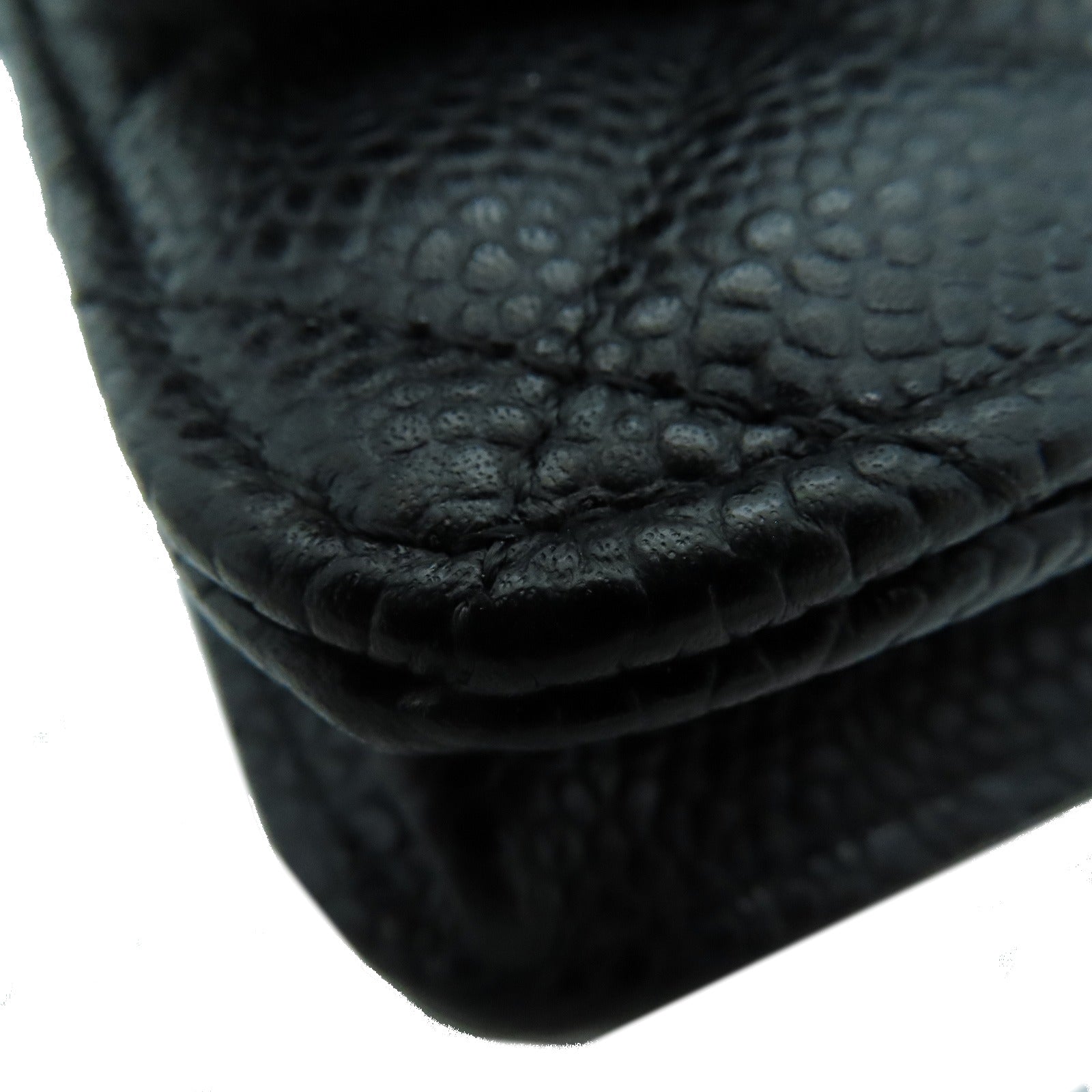 CHANEL 菱格Cavier皮革Chain Shoulder Bag銀扣鏈帶肩背袋黑色