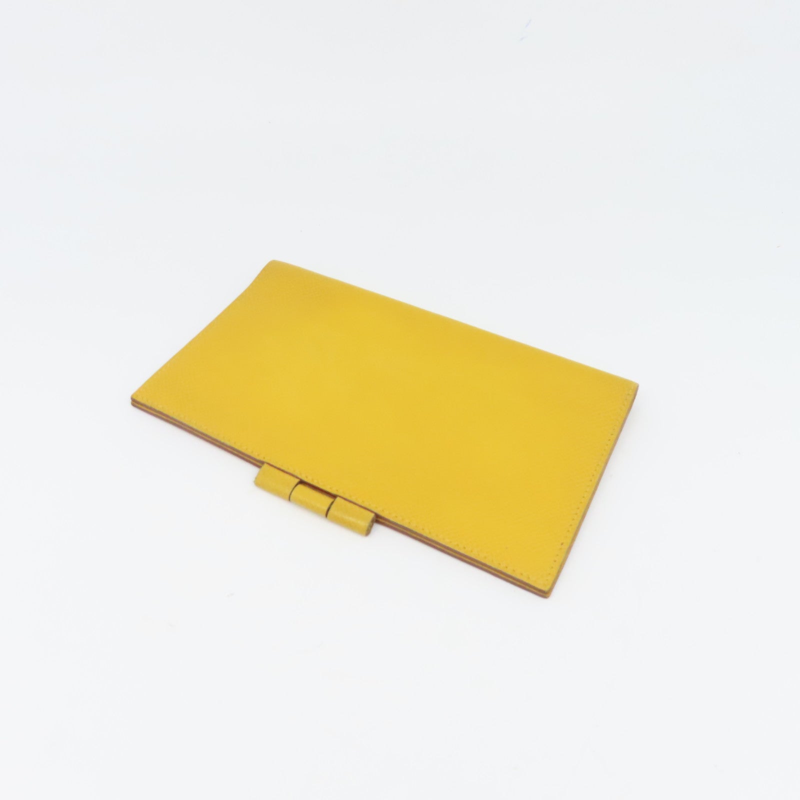 HERMES Epsom Leather Passport Case Silver Buckle Passport Holder Yellow