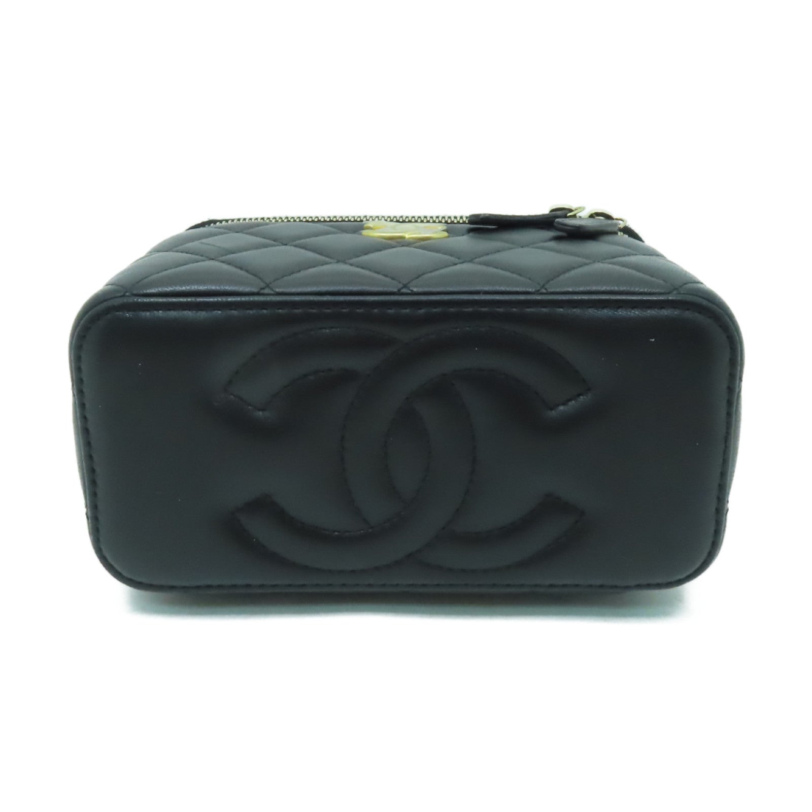 CHANEL 菱格羊皮皮革Vanity Case金扣手挽肩背兩用袋黒色