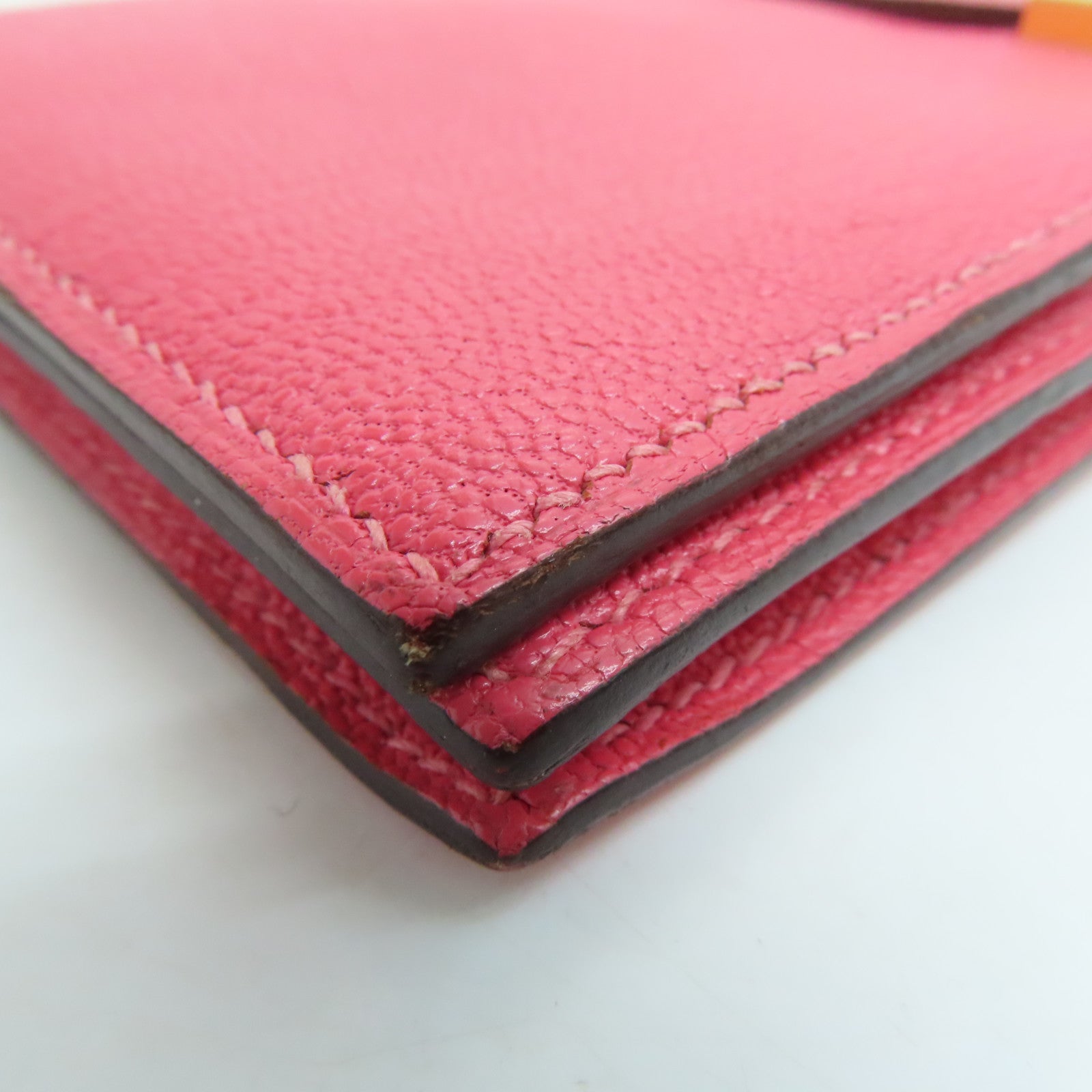 HERMES 【激減優惠】Chevre皮革Long Wallet金扣長錢包Rose Dragee/粉紅色