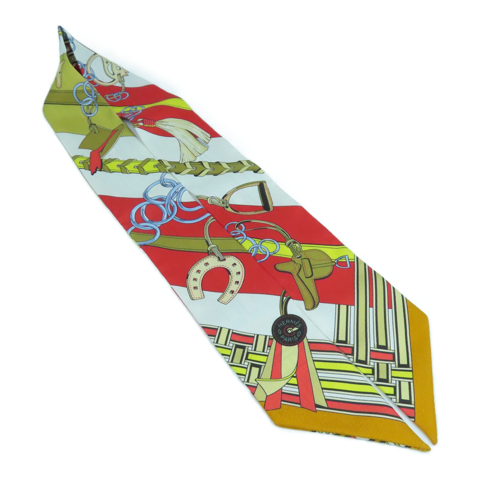 HERMES 絲質Twilly Scarf絲巾黃色/紅色