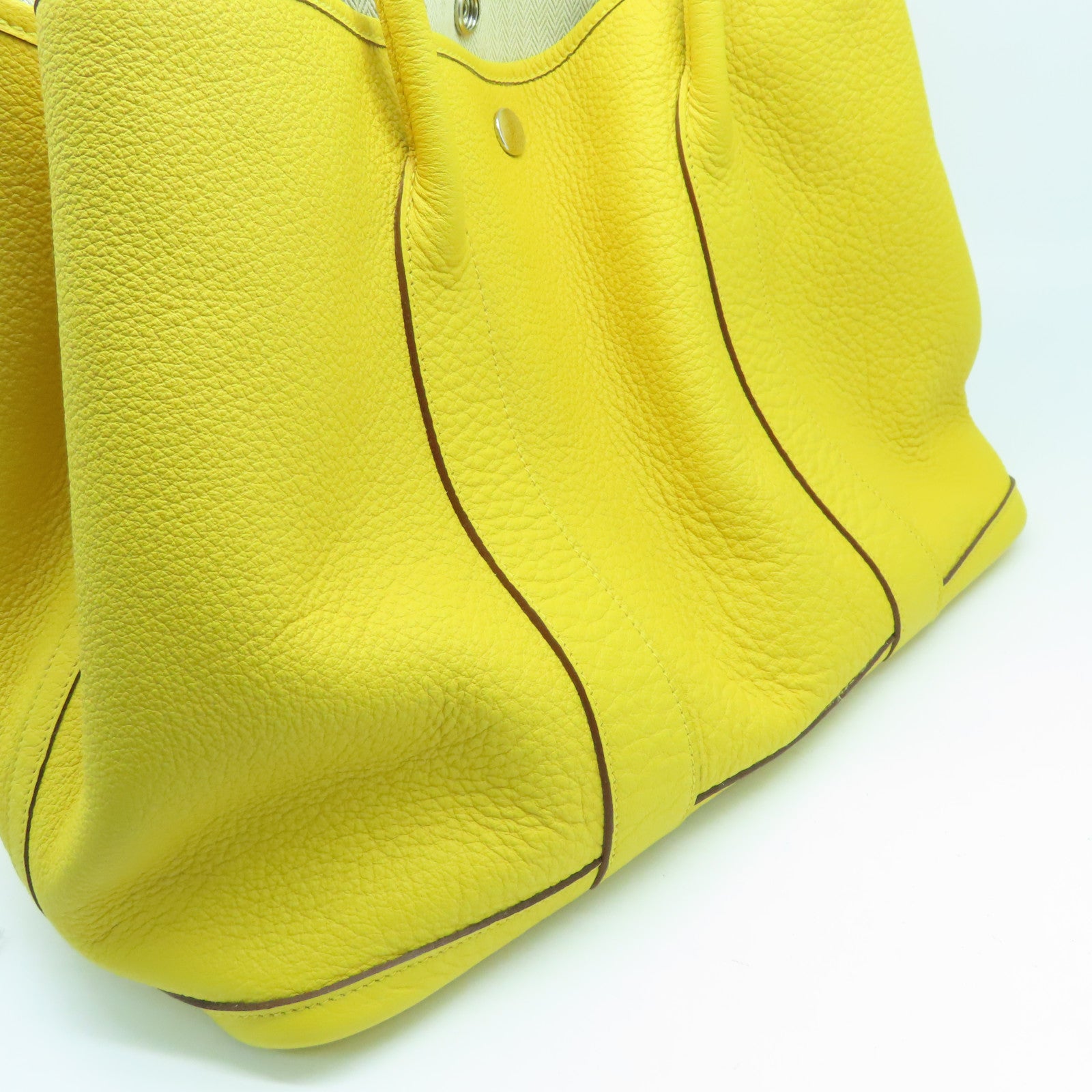 HERMES Negonda Leather Garden Party PM Silver Buckle Handle Bag Sun Yellow