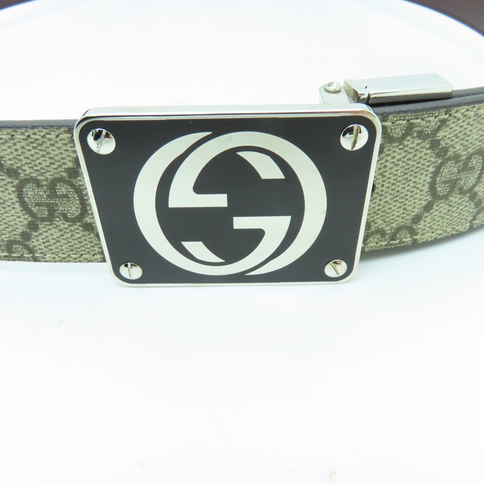 GUCCI 塗層皮革/牛皮皮革Belt銀扣皮帶啡色