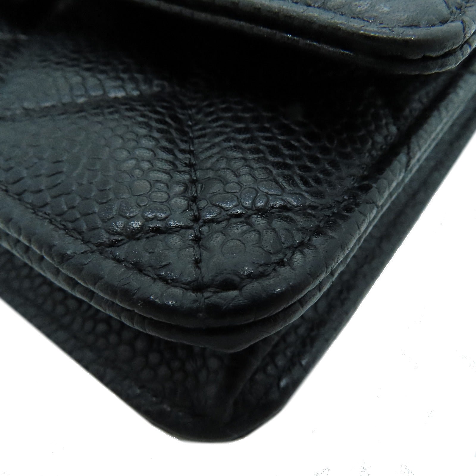 CHANEL 菱格Cavier皮革Chain Shoulder Bag銀扣鏈帶肩背袋黑色