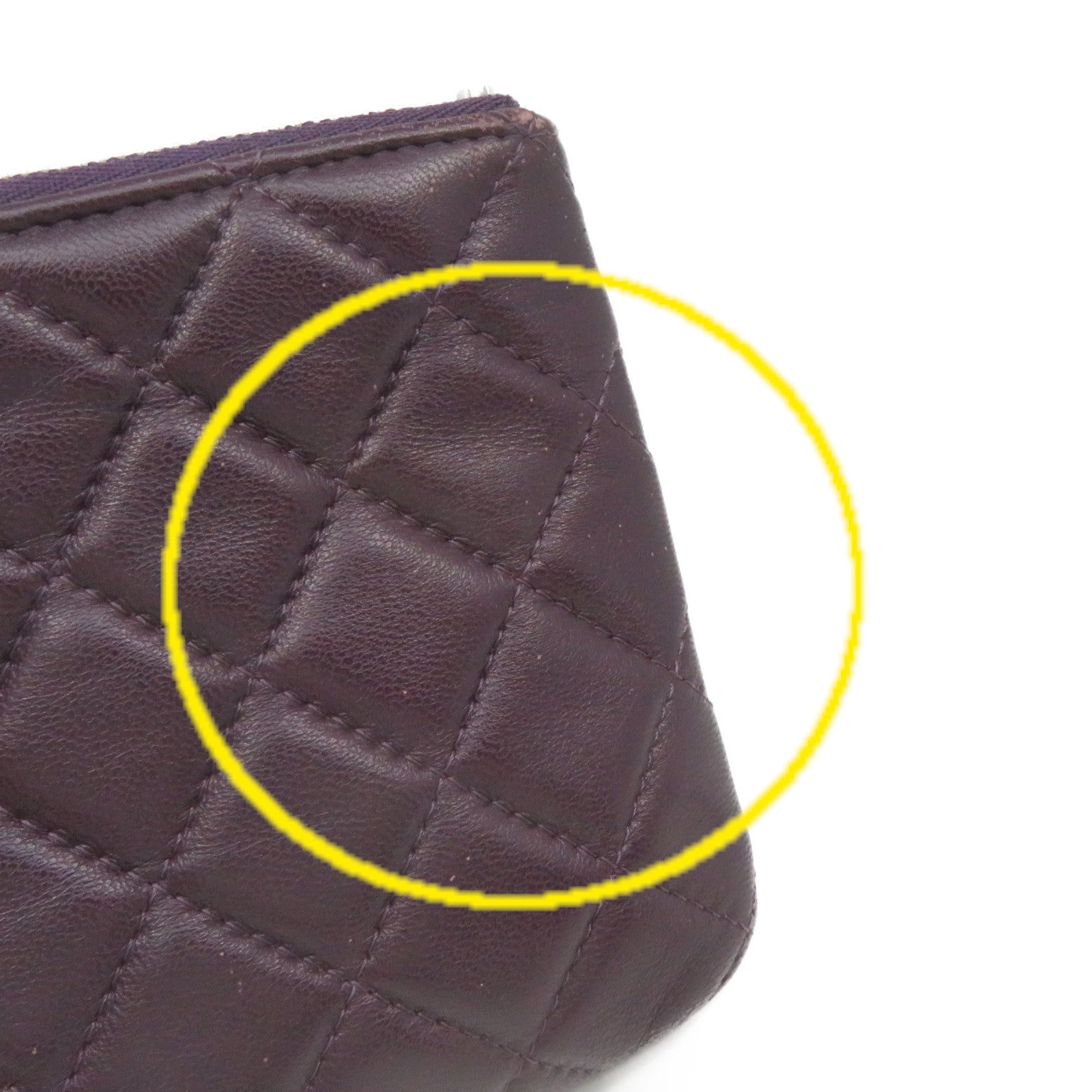 CHANEL rhombic sheepskin leather Pouch Wallet silver buckle zipper long wallet purple
