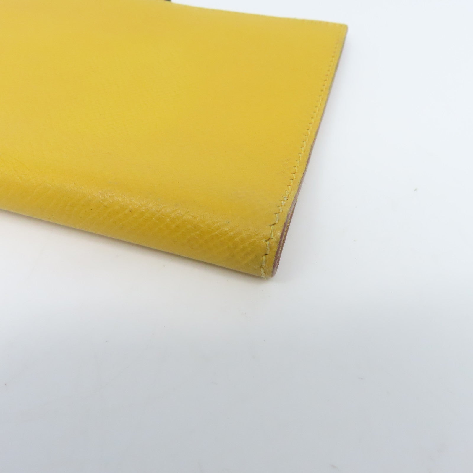 HERMES Epsom Leather Passport Case Silver Buckle Passport Holder Yellow