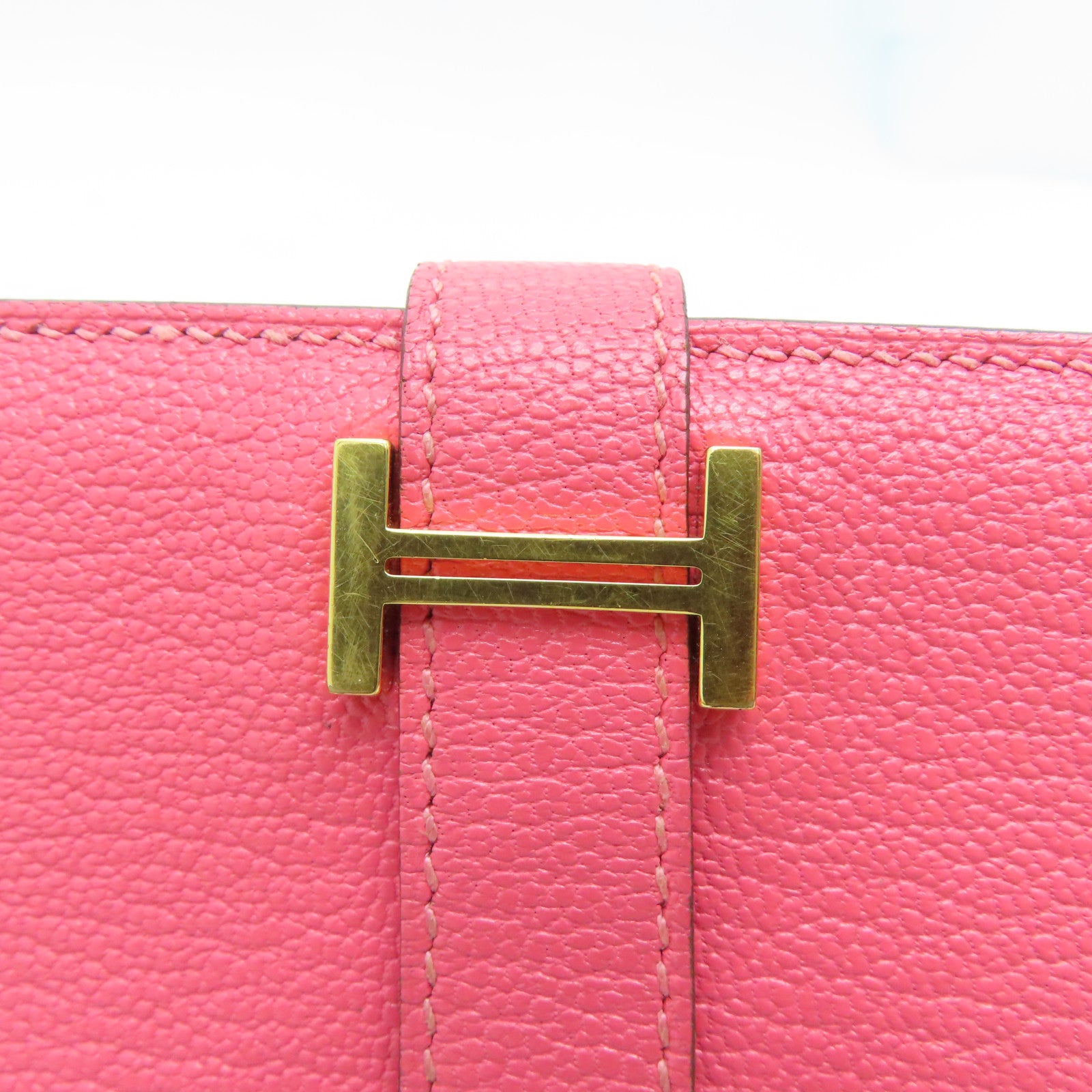 HERMES 【激減優惠】Chevre皮革Long Wallet金扣長錢包Rose Dragee/粉紅色