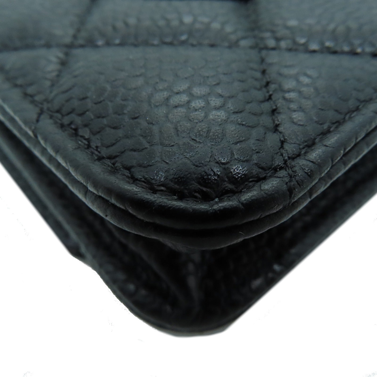 CHANEL 菱格Cavier皮革Chain Shoulder Bag銀扣鏈帶肩背袋黑色