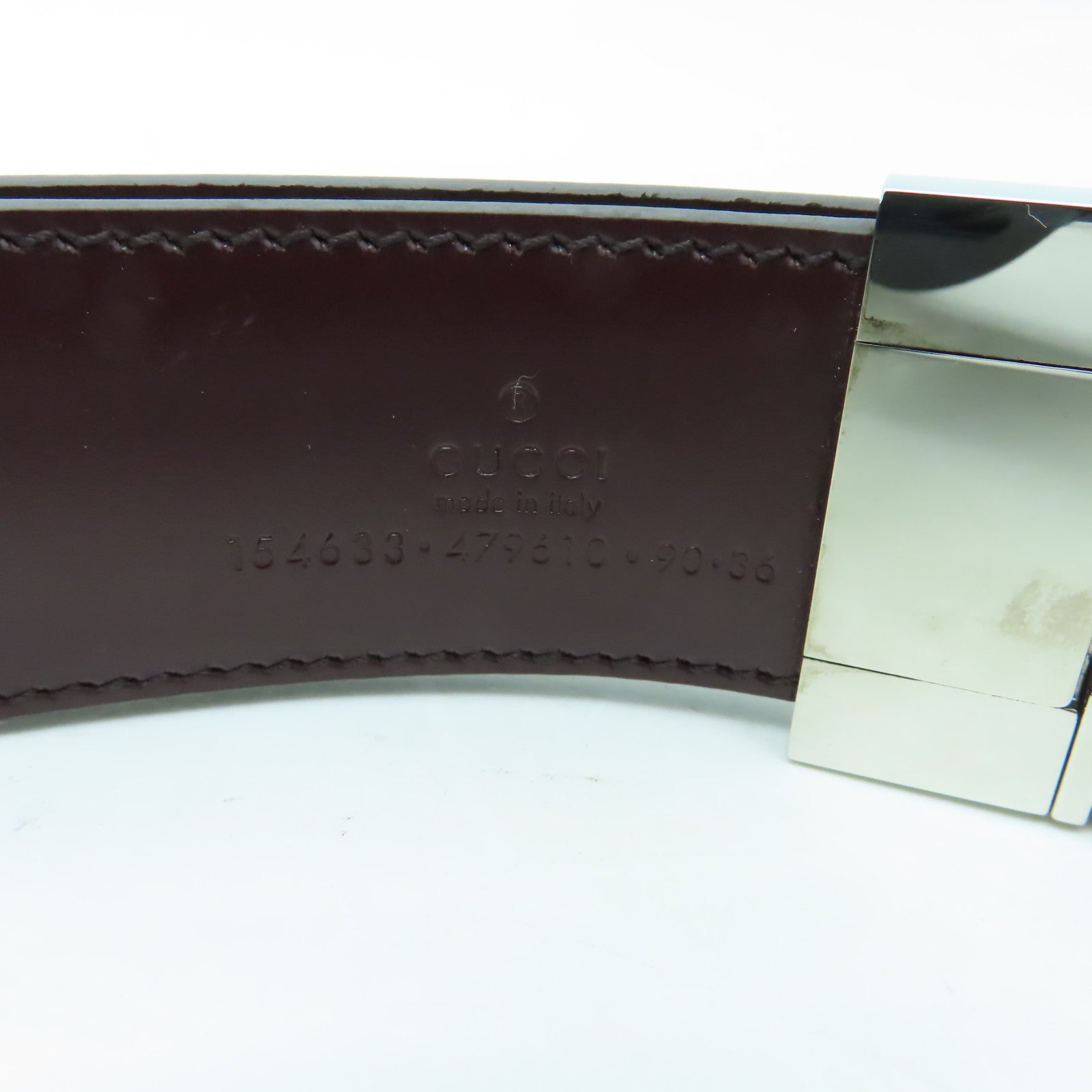 GUCCI 塗層皮革/牛皮皮革Belt銀扣皮帶啡色