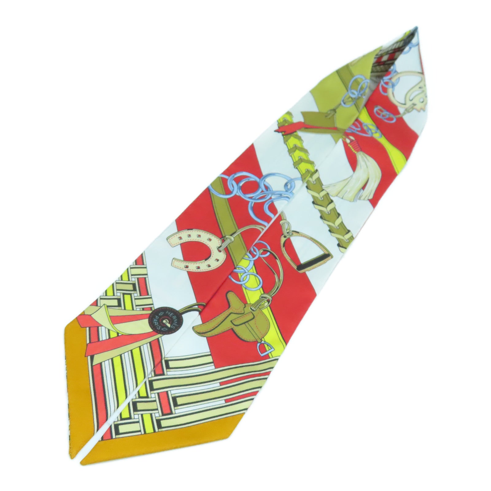 HERMES 絲質Twilly Scarf絲巾黃色/紅色