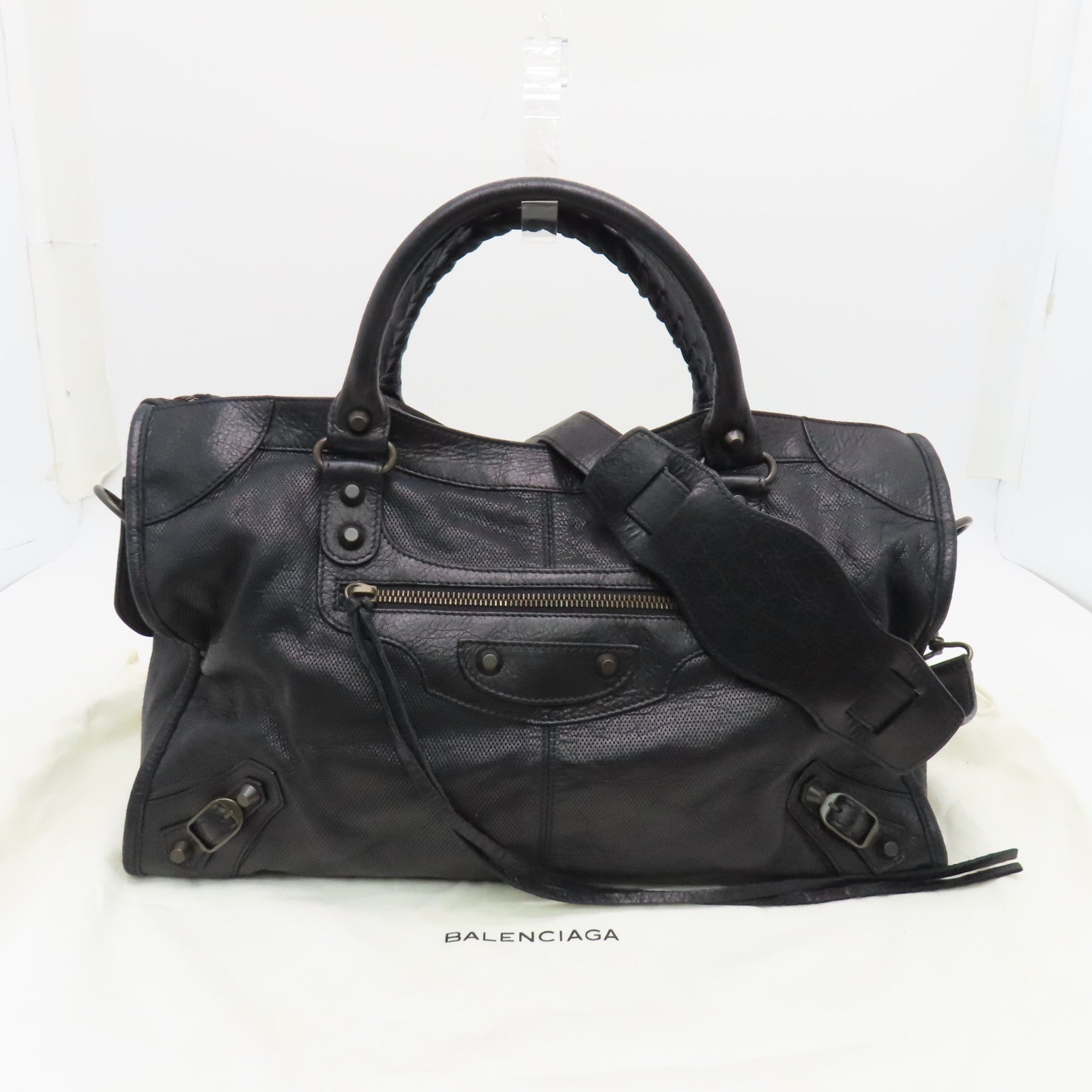 BALENCIAGA 牛皮皮革City金扣手挽肩背兩用袋黑色