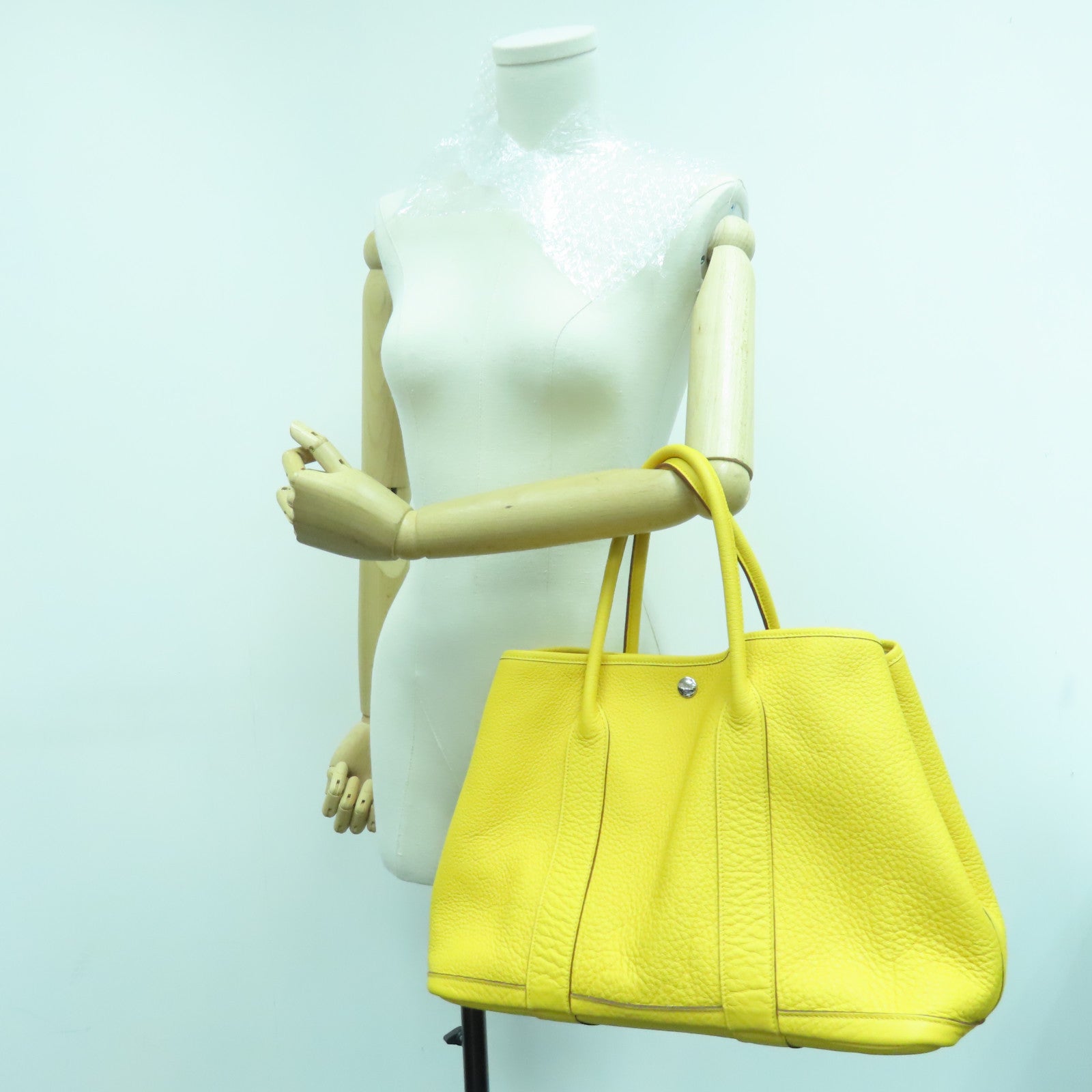 HERMES Negonda Leather Garden Party PM Silver Buckle Handle Bag Sun Yellow