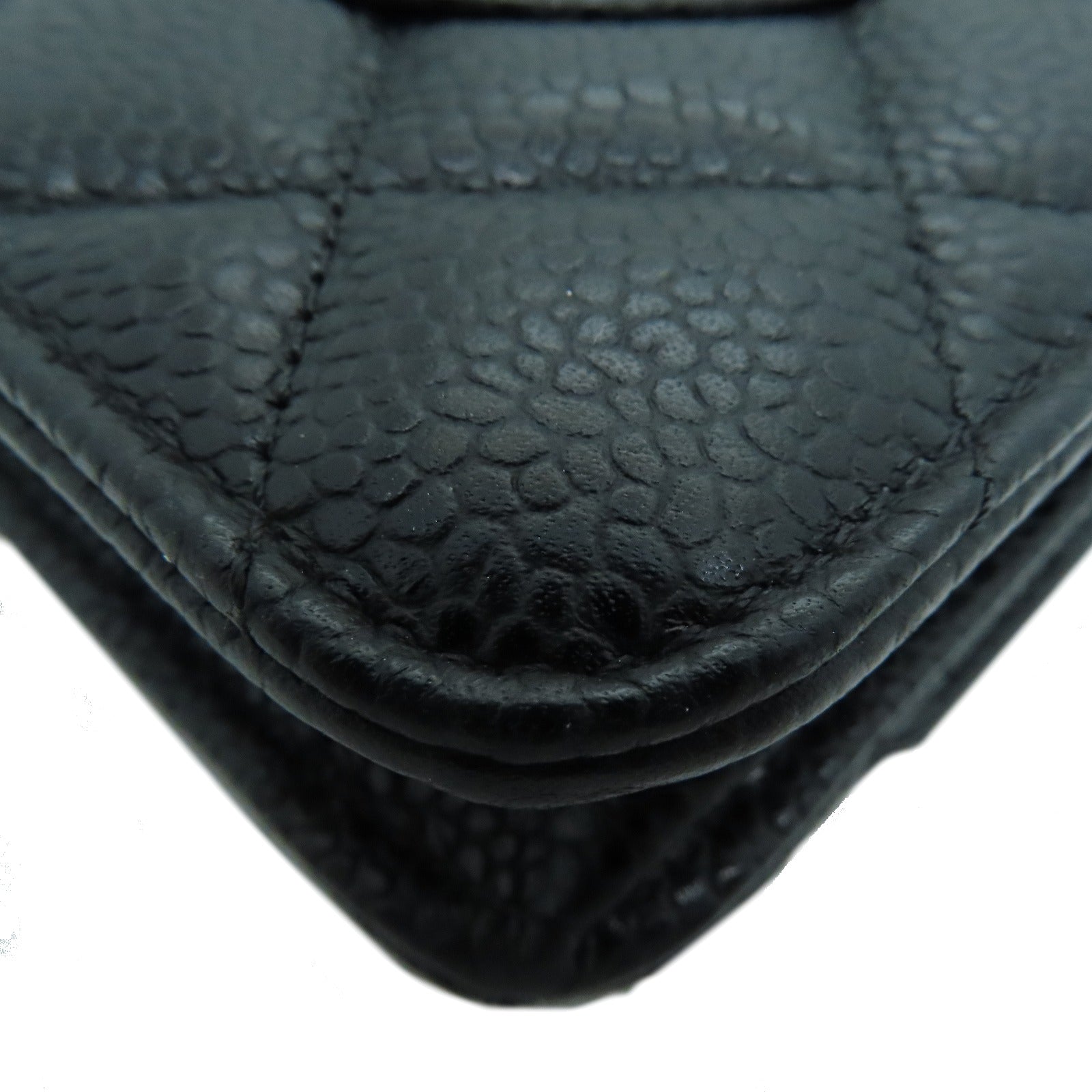 CHANEL 菱格Cavier皮革Chain Shoulder Bag銀扣鏈帶肩背袋黑色