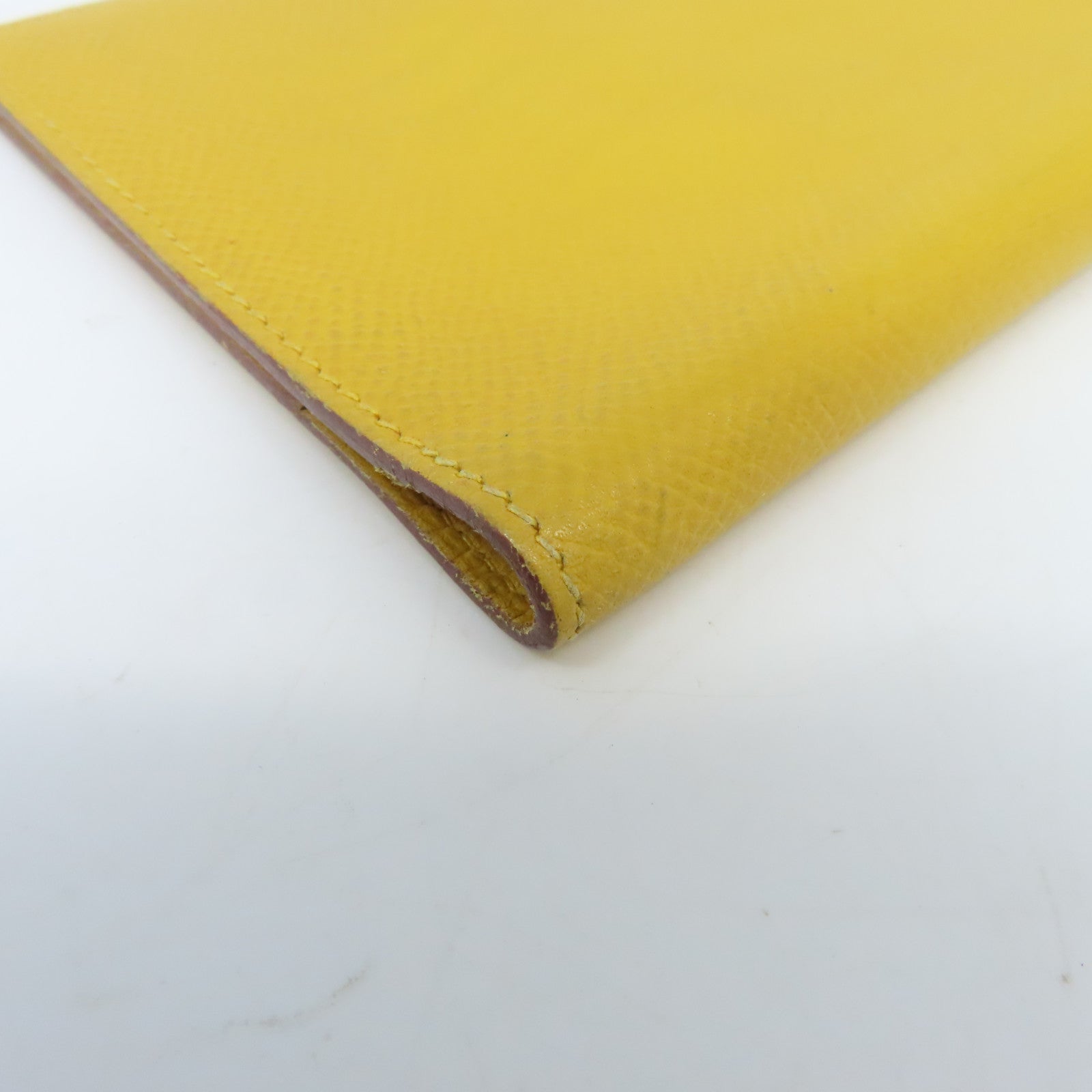 HERMES Epsom Leather Passport Case Silver Buckle Passport Holder Yellow