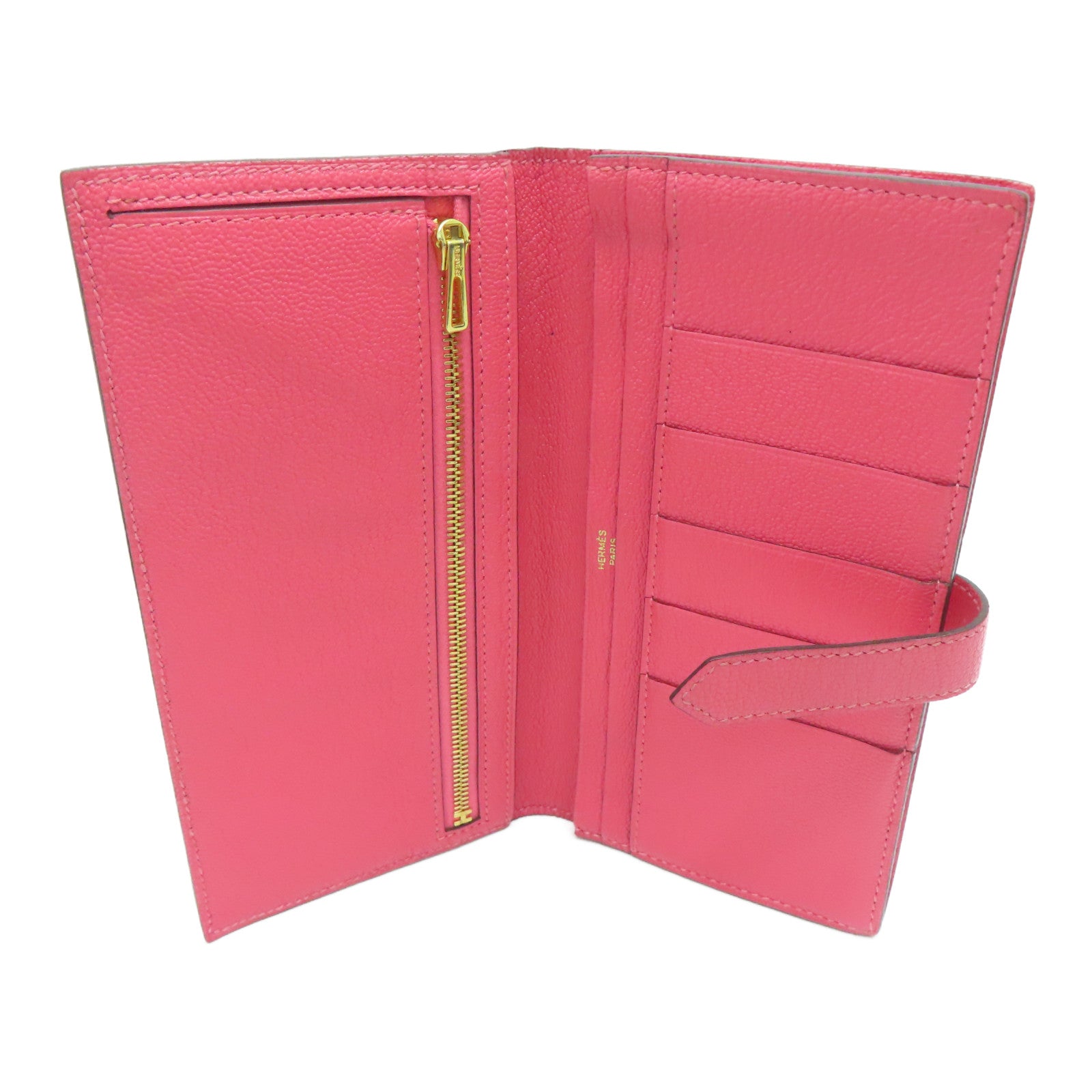 HERMES 【激減優惠】Chevre皮革Long Wallet金扣長錢包Rose Dragee/粉紅色