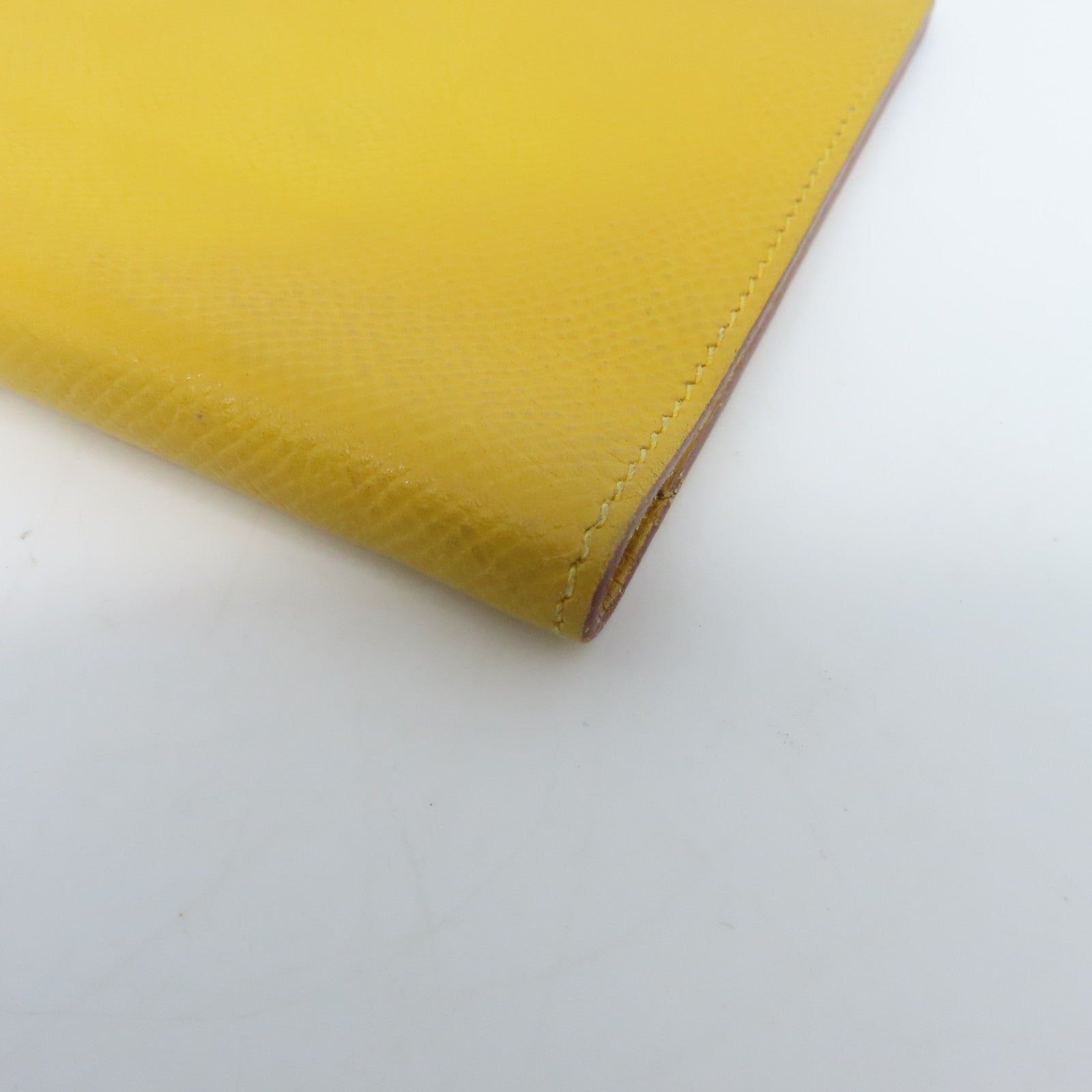 HERMES Epsom Leather Passport Case Silver Buckle Passport Holder Yellow
