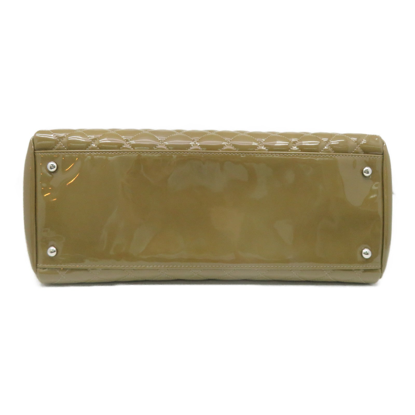 CHANEL 【激减优惠】菱格漆皮皮革Chain Shoulder银扣链带肩背袋卡其色/Khaki