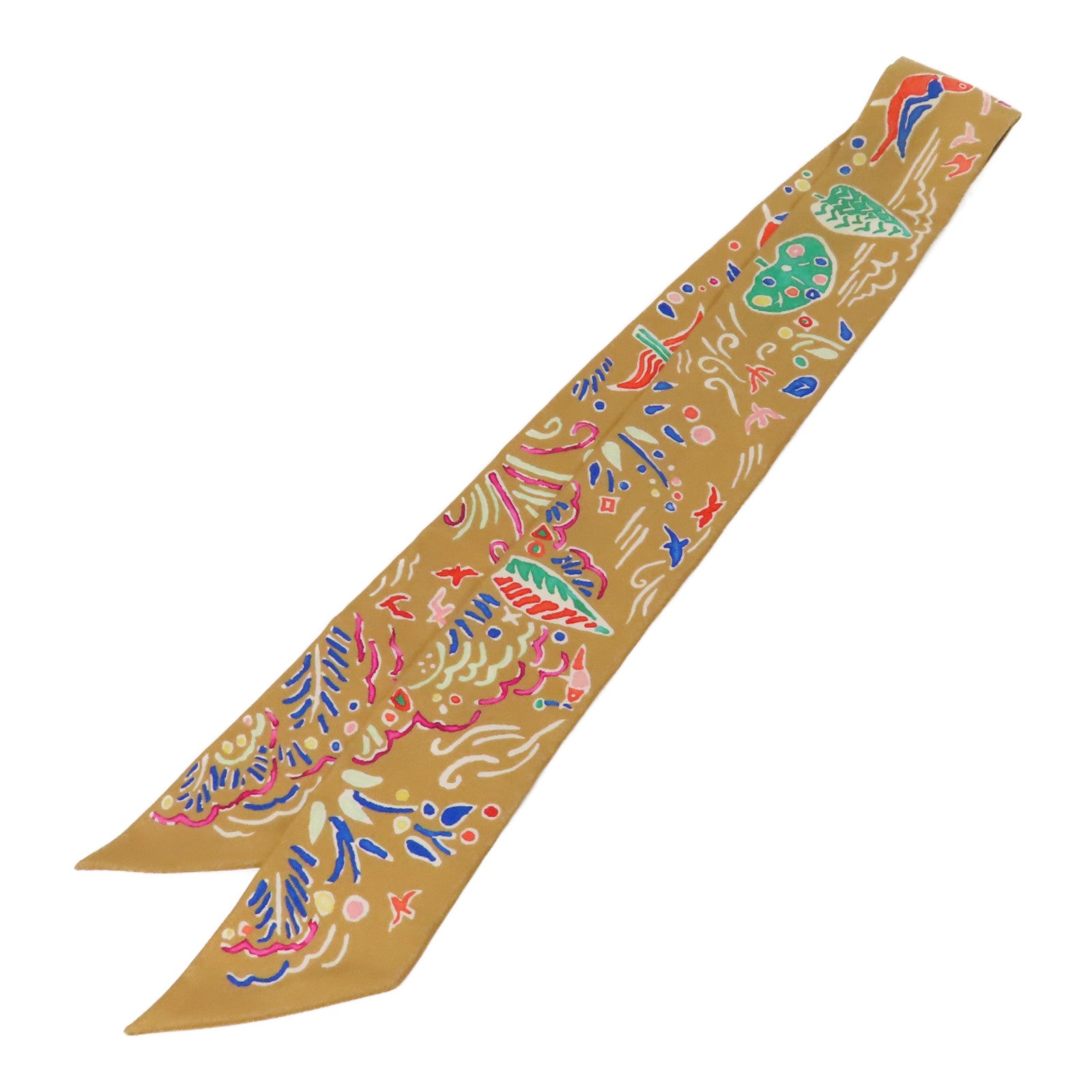 HERMES 絲質Twilly絲巾金色