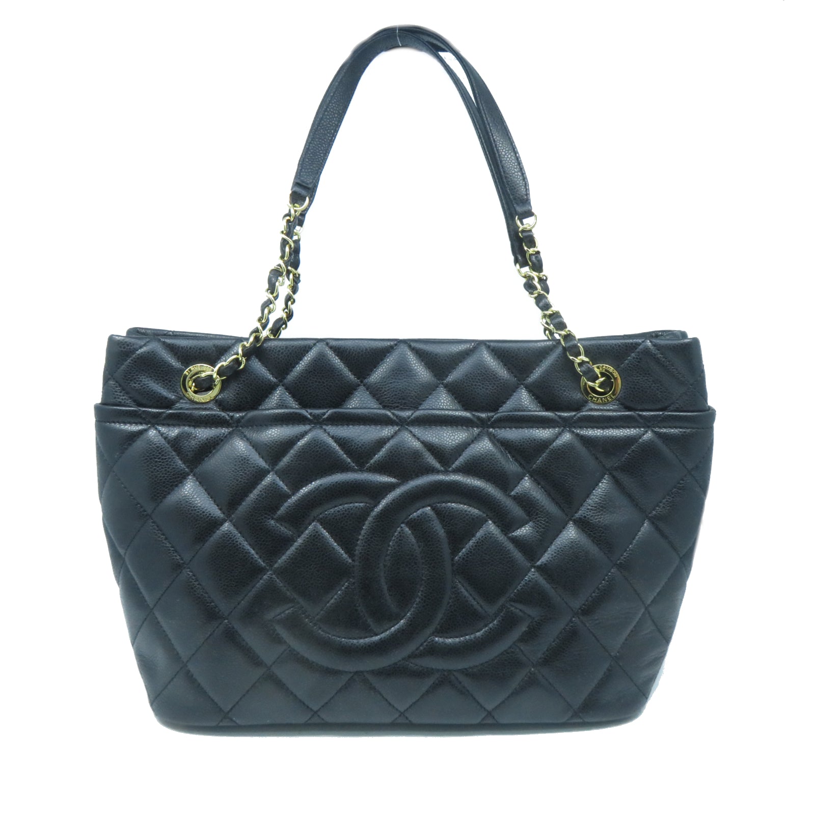 CHANEL 菱格牛皮皮革Tote Bag金扣手挽袋黑色
