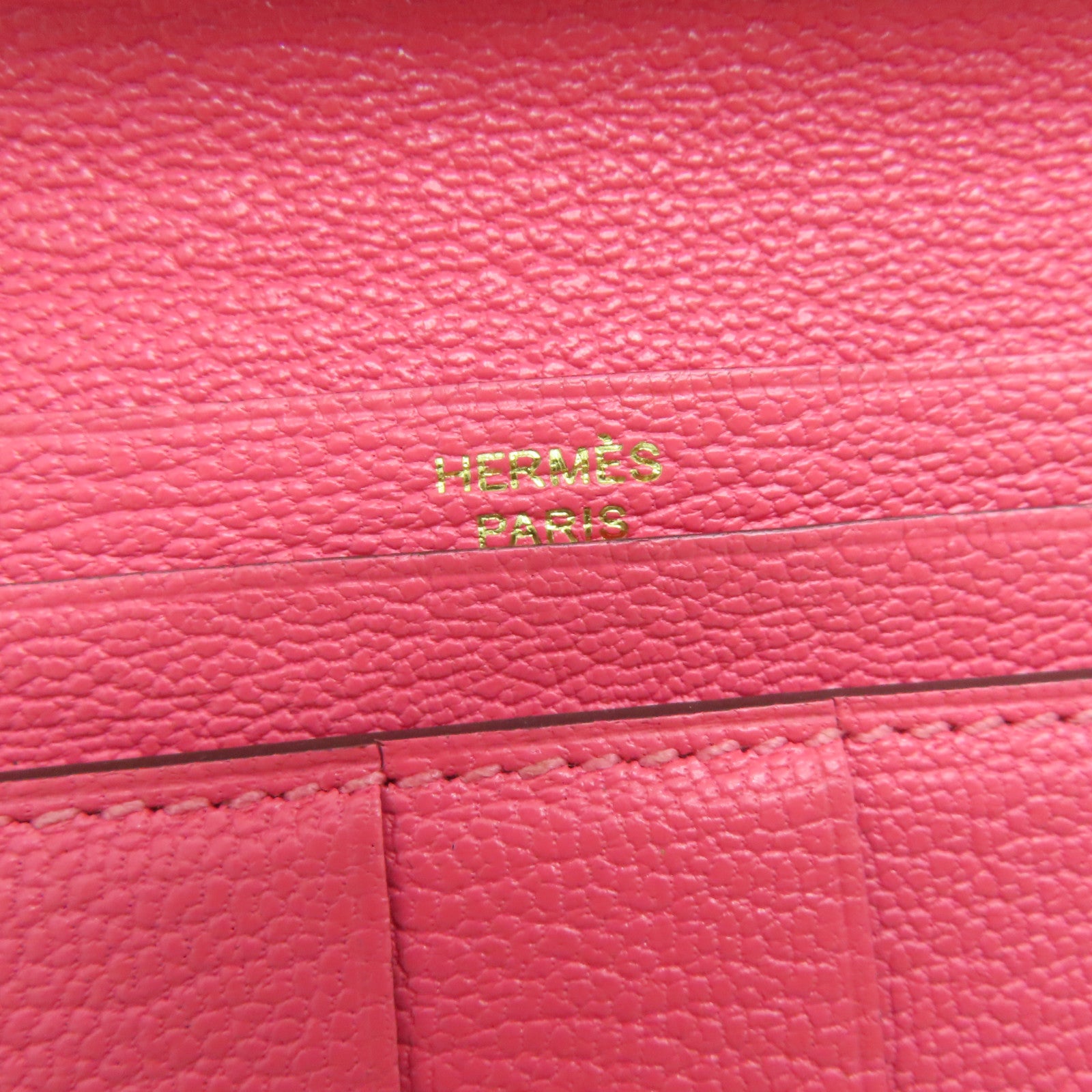 HERMES 【激減優惠】Chevre皮革Long Wallet金扣長錢包Rose Dragee/粉紅色