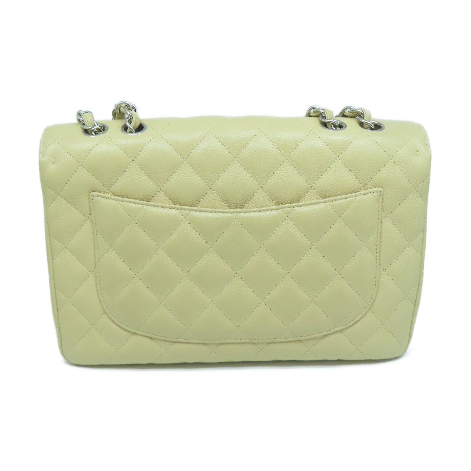 CHANEL 菱格Caviar皮革Chain Shoulder金扣鏈帶肩背袋米色